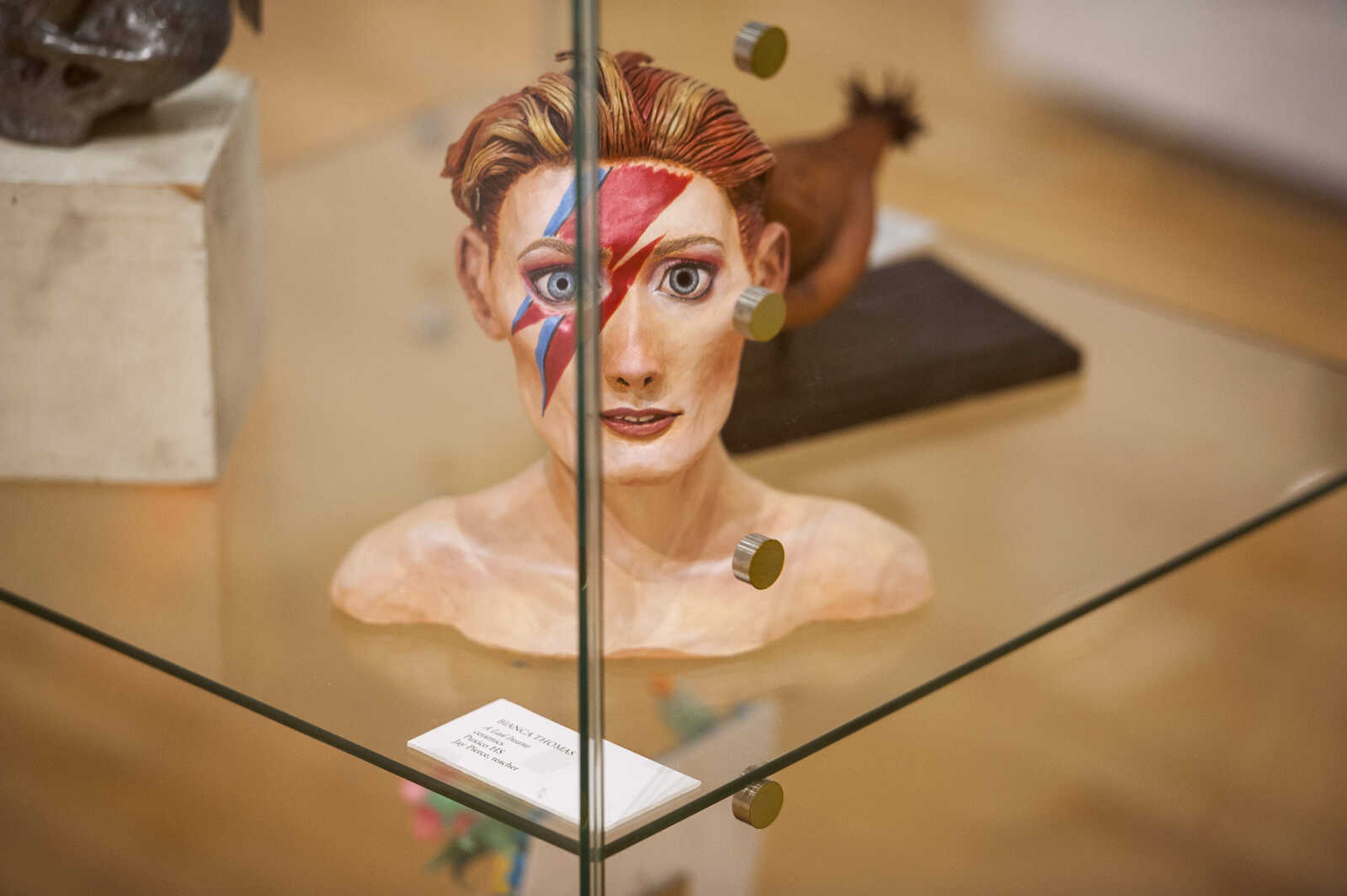 "A Lad Insane," a sculpture by Puxico student Bianca Thomas, is seen among other works of art during the 41st annual Exhibiting Excellence high school art exhibit at the Crisp Museum at Southeast Missouri State University's River Campus Sunday, Feb. 10, 2019.