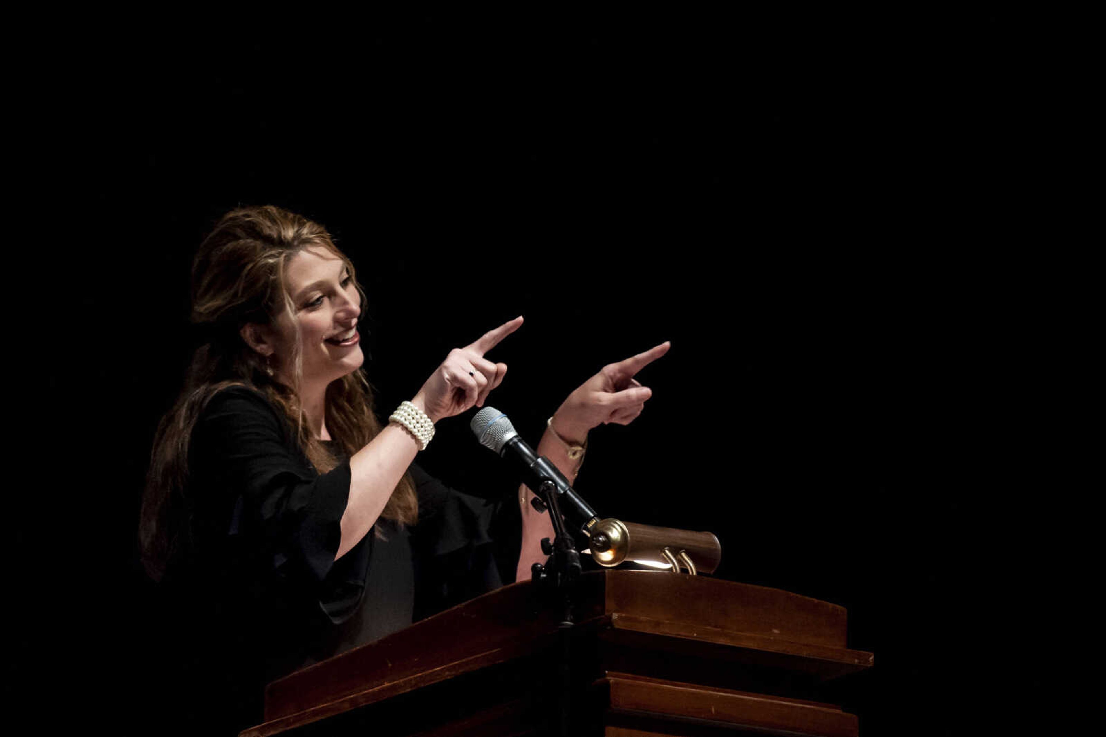 Christy Shinn gives the commencement speech during the Jackson High School Class of 2019 Commencement at the Show Me Center Friday, May 24, 2019, in Cape Girardeau.