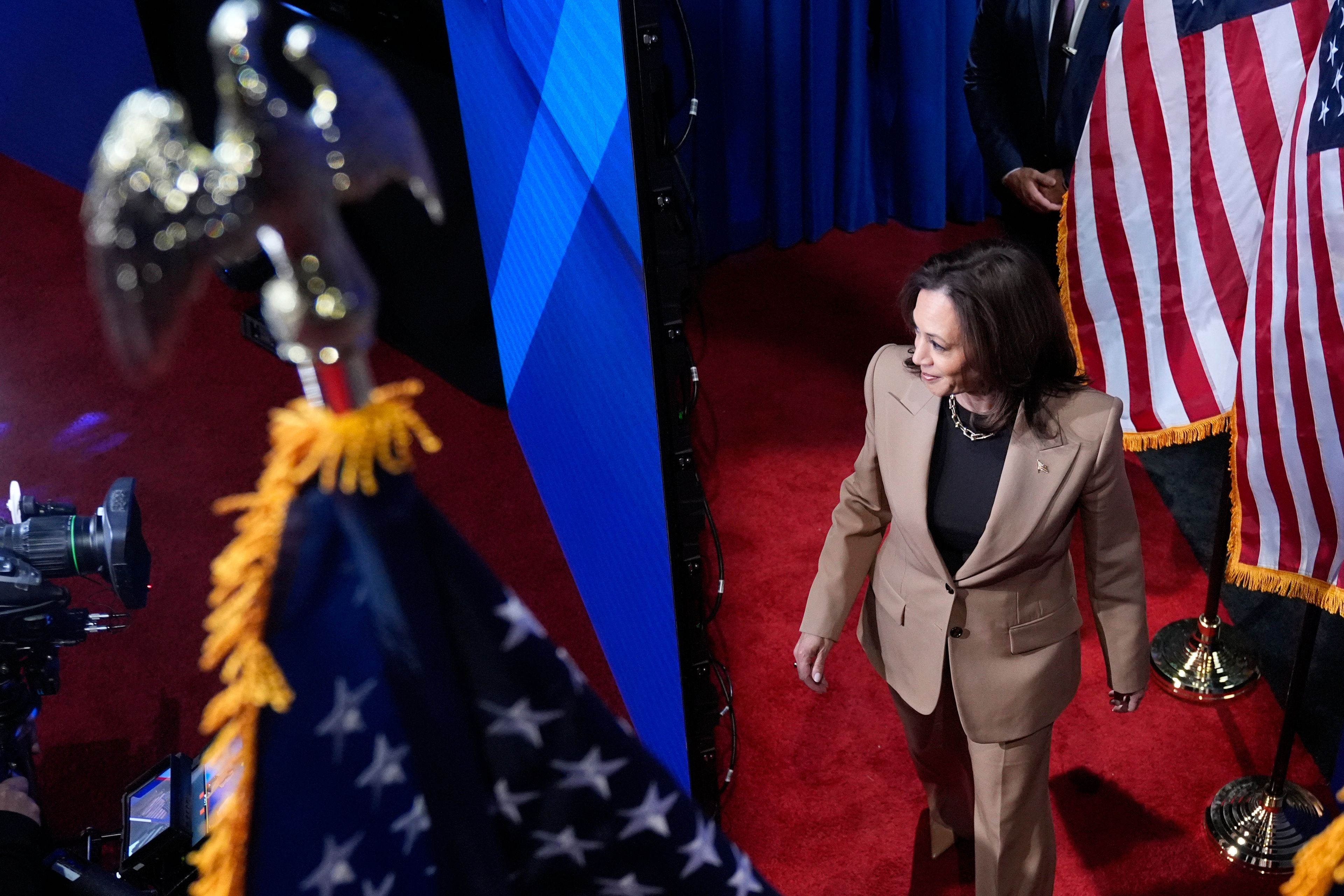 Democratic presidential nominee Vice President Kamala Harris arrives at a Town Hall event hosted by Univision, Thursday, Oct. 10, 2024, at the University of Nevada Las Vegas. (AP Photo/Jacquelyn Martin)