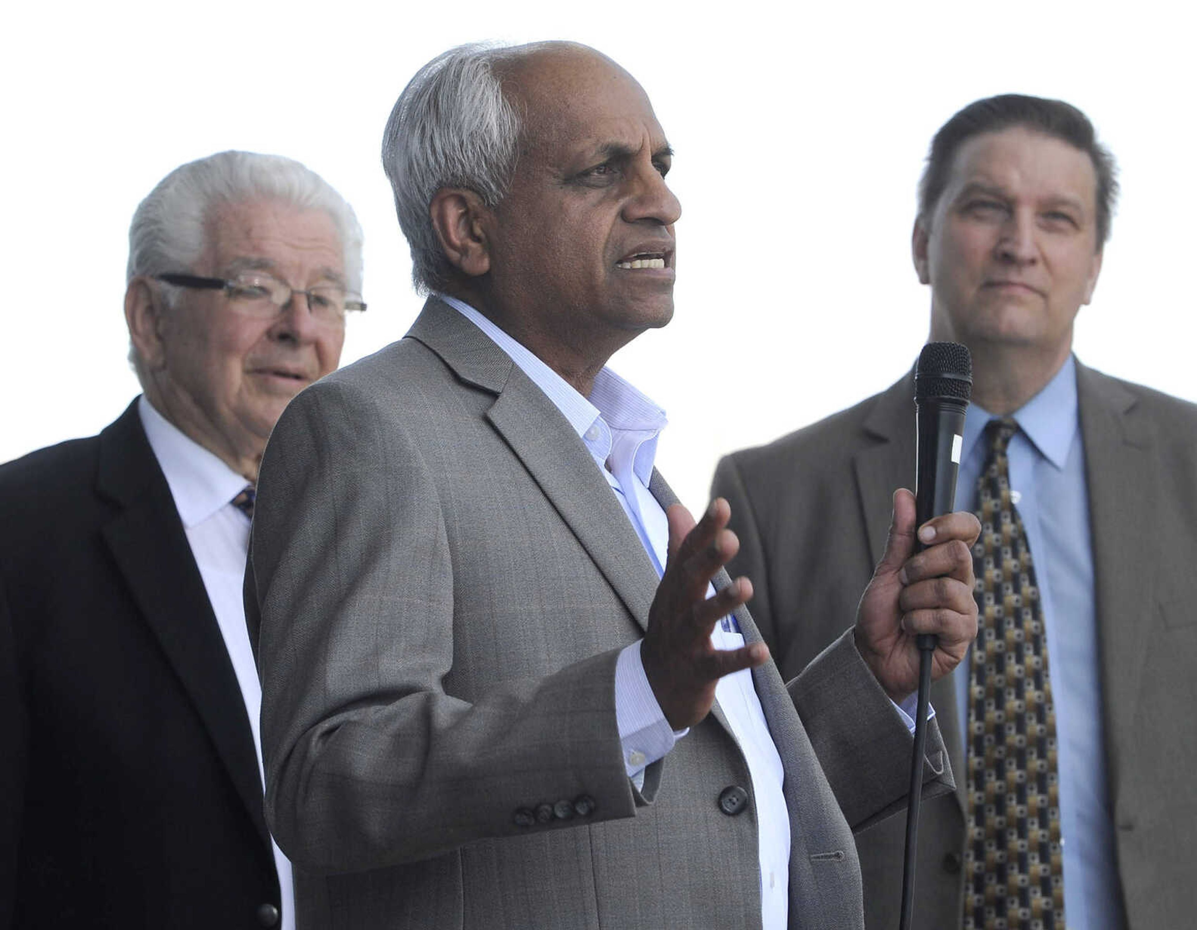 PK Mathai of Jacobs Engineering speaks at the dedication of the new wastewater treatment facility Monday, May 23, 2016 in Cape Girardeau.