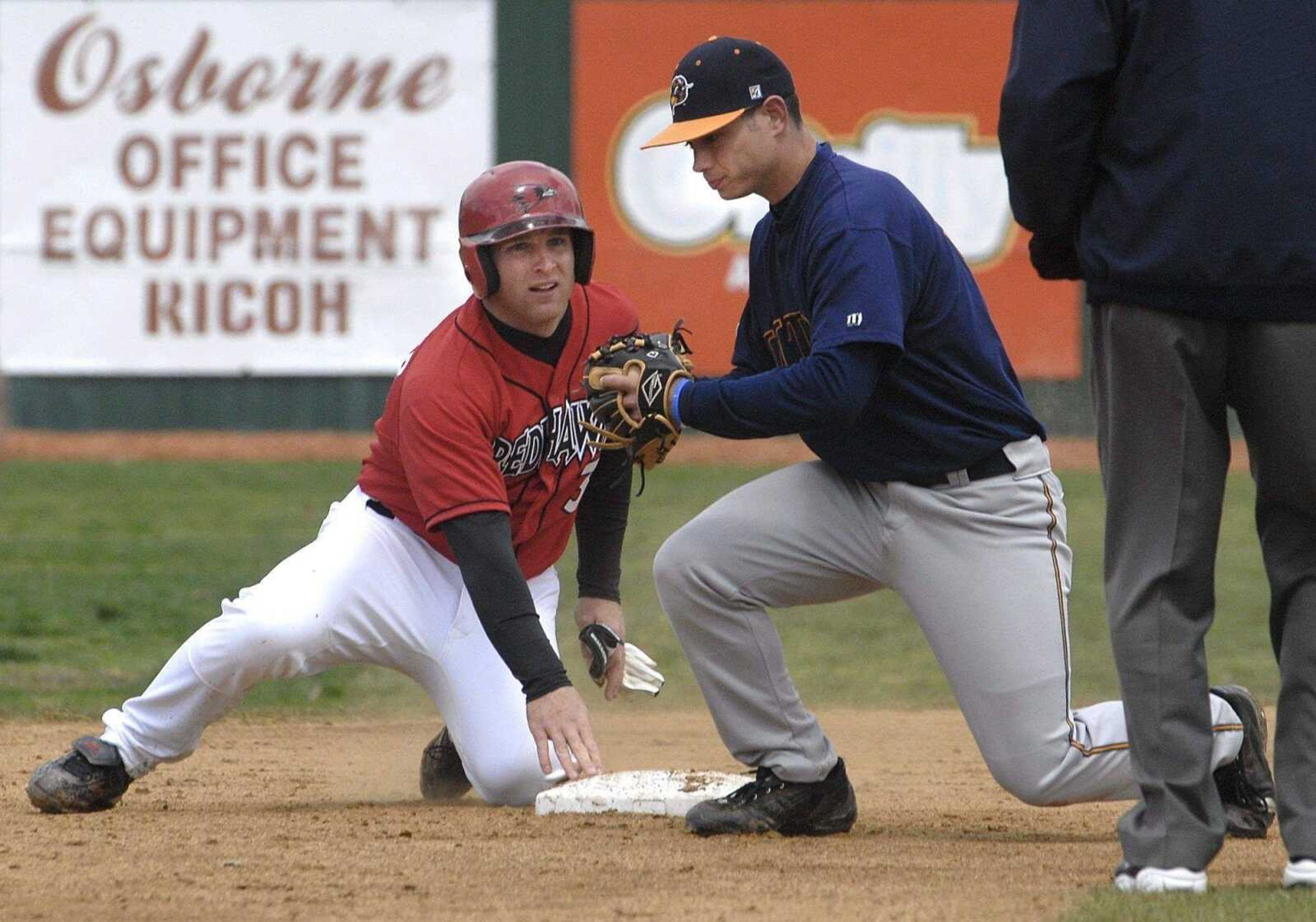 FRED LYNCH ~ flynch@semissourian.comSoutheast Missouri State's Justin Wheeler steals second base as Tennessee-Martin shortstop Cody Terry takes the throw during the first inning Sunday at Capaha Field.