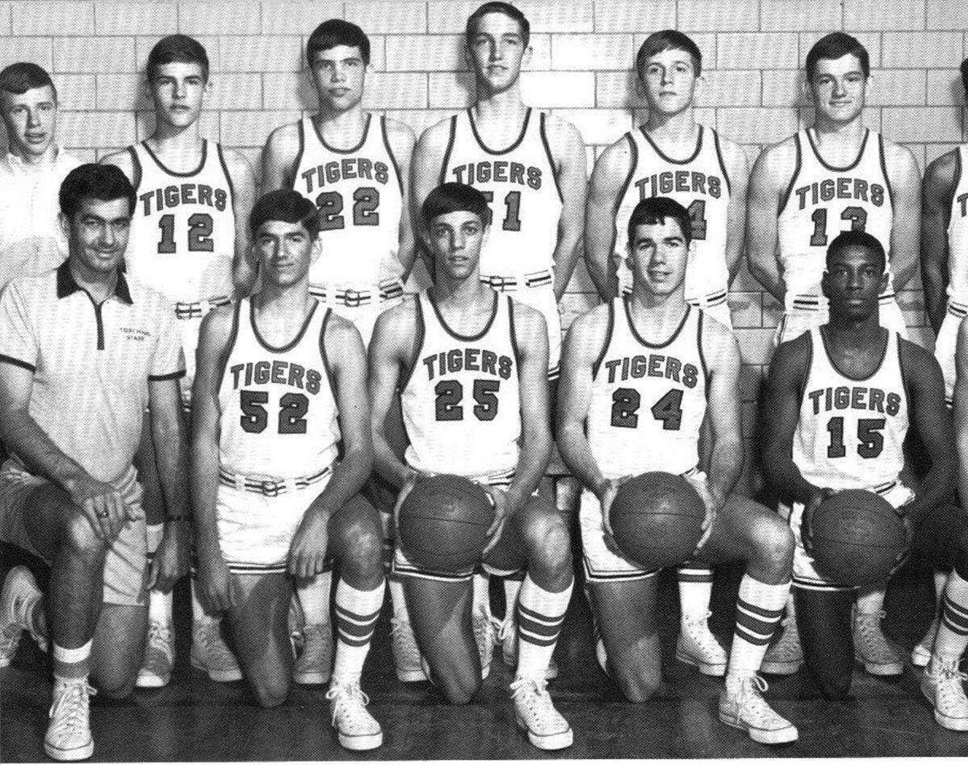 The 1968 Central basketball team with Gary Forsee (52), front left, the new University of Missouri president.