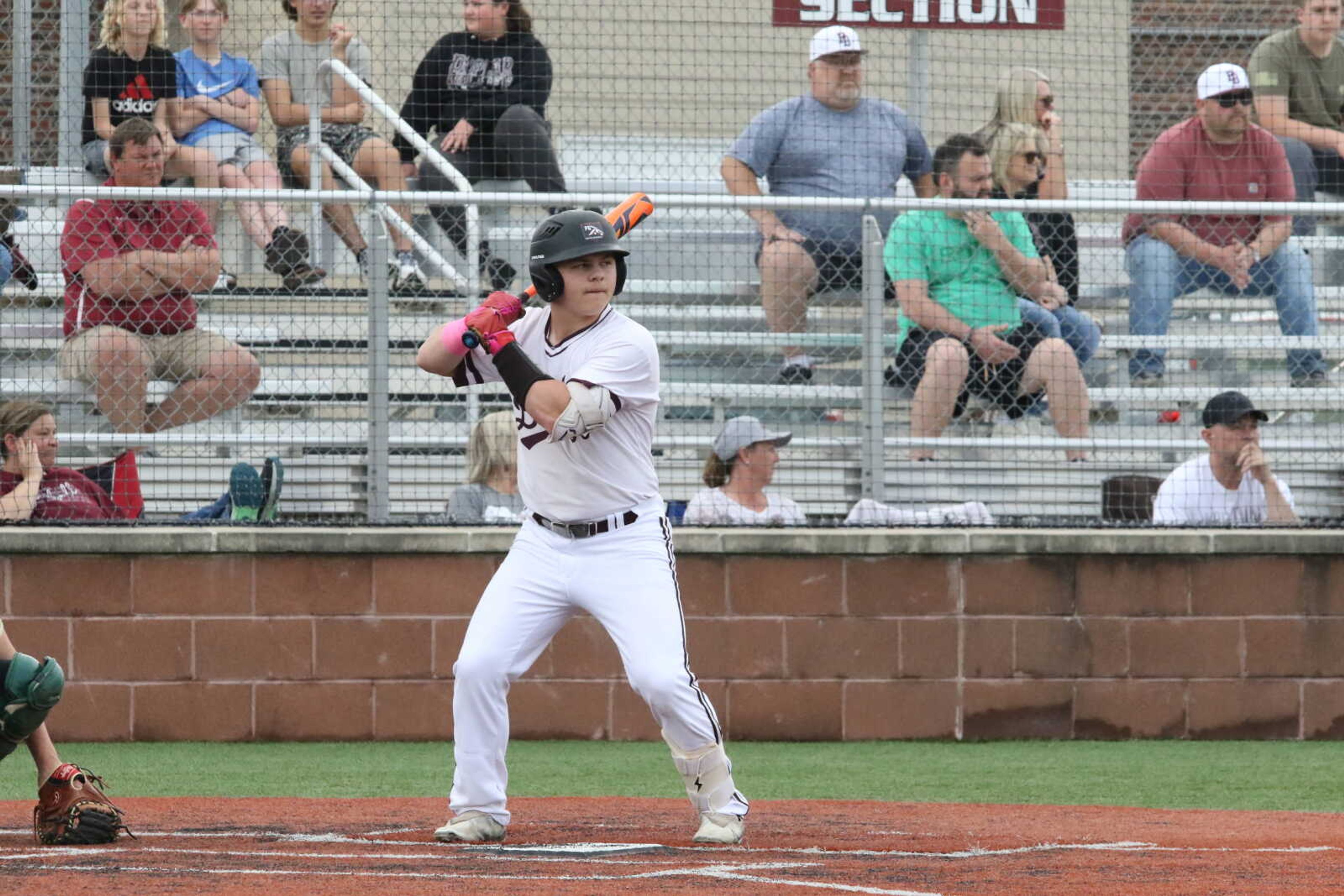 Junior Noah Spain collectes three hits in three at-bats as the Mules defeated New Madrid County Central 16-1 on Friday at Poplar Bluff High School.