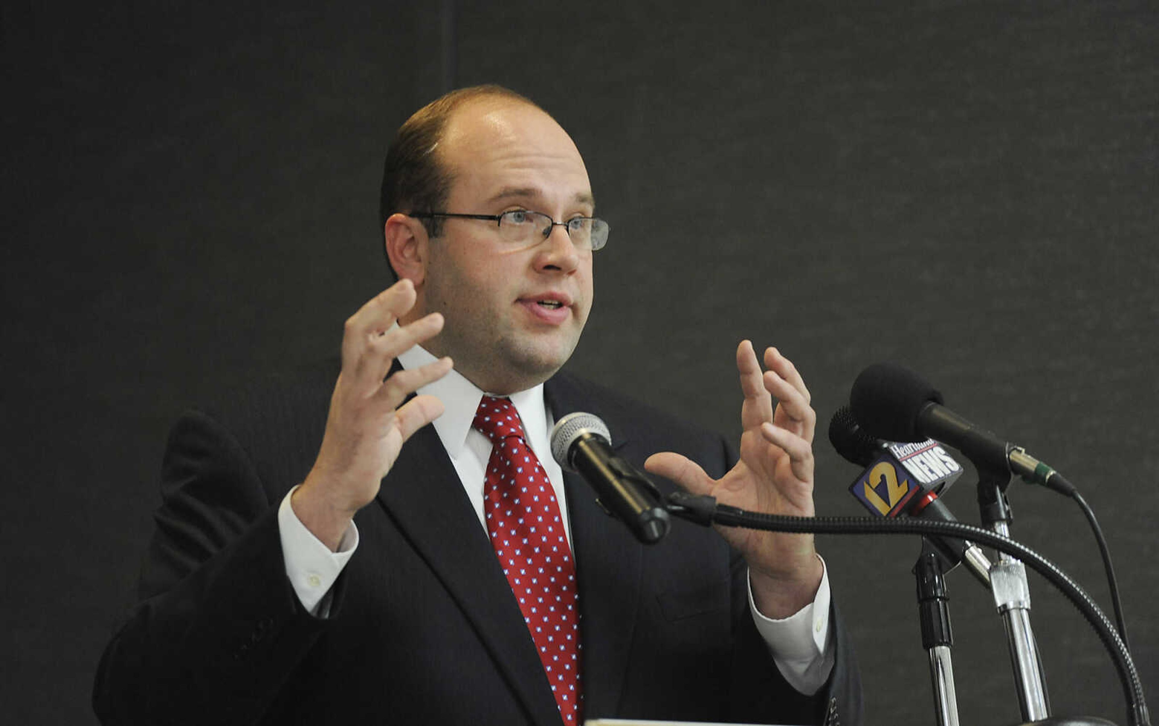 Missouri House Speaker Pro Tem Jason Smith speaks during the 8th Congressional District Candidate Forum sponsored by the Southeast Missouri Pachyderm club Thursday Jan. 17, at the Concourse building in Cape Girardeau.