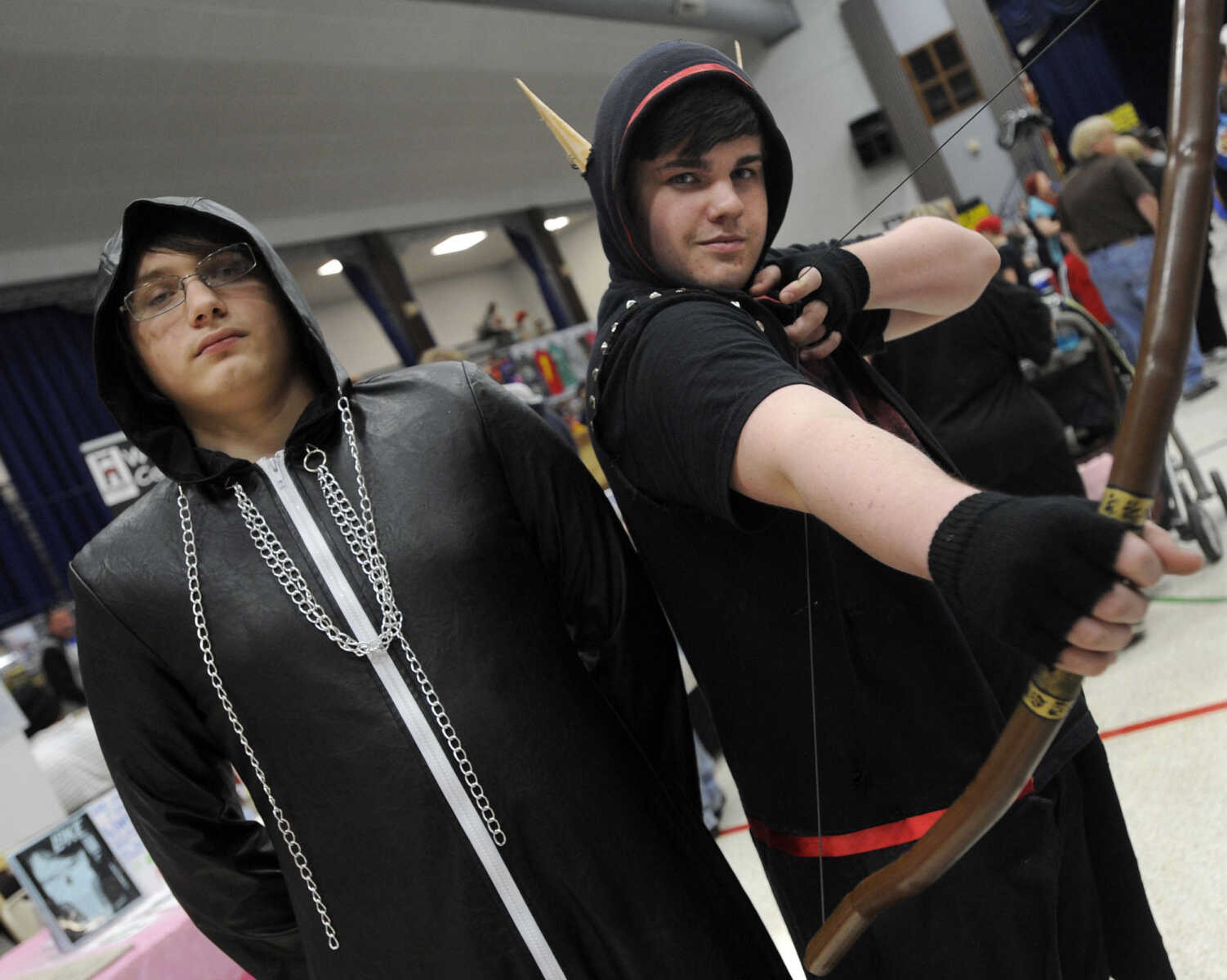 Davin Savat, left, of Portageville, Mo. portrays Roxas and Patrick Rausch of New Madrid, Mo. portrays Blood Elf Hunter at Cape Comic Con on Saturday, March 22, 2014 at the Arena Building.