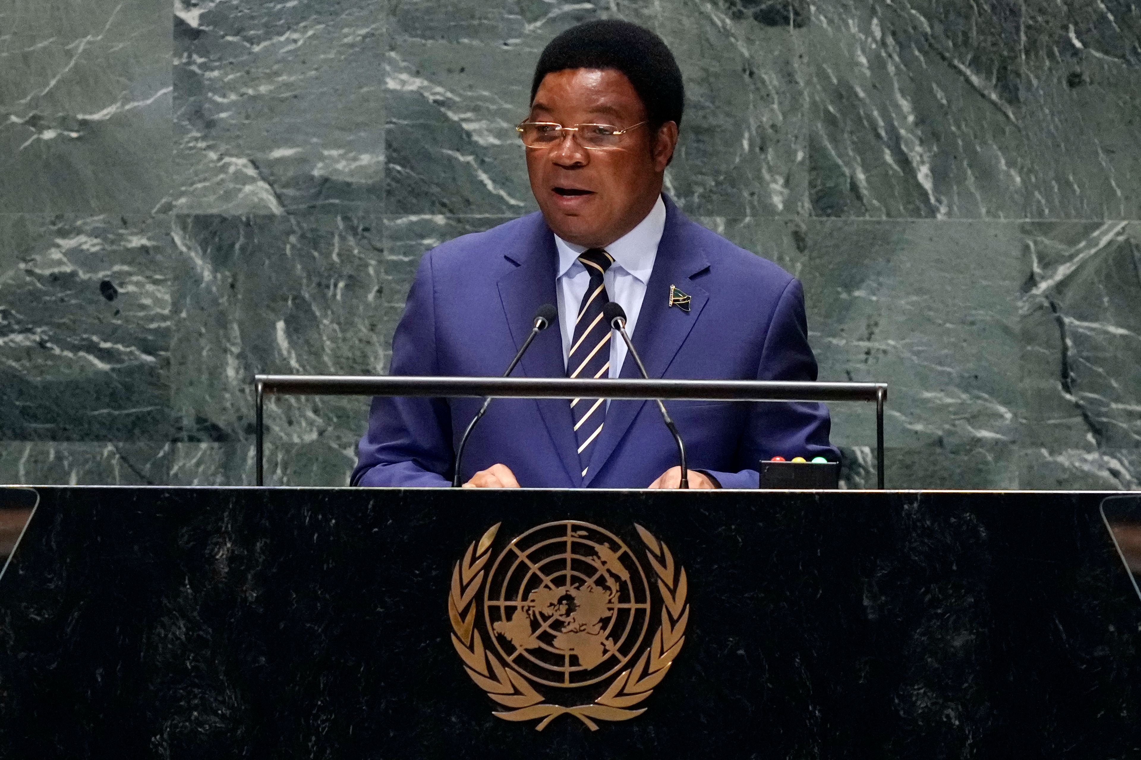 Tanzania Prime Minister Kassim Majaliwa Majaliwa addresses the 79th session of the United Nations General Assembly, Friday, Sept. 27, 2024. (AP Photo/Richard Drew)