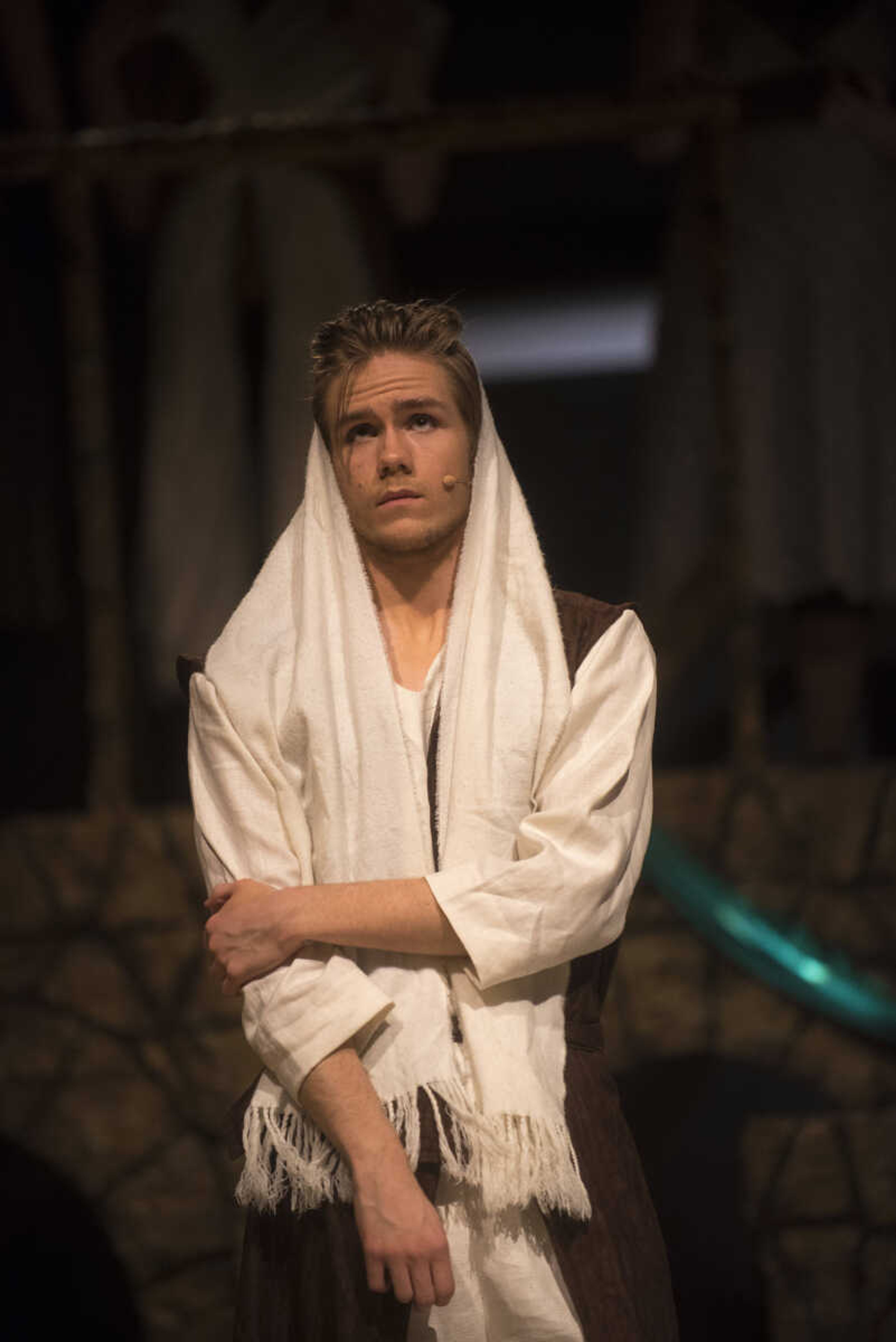 Kamron Underwood as Jesus Christ performs a scene of Jesus Christ Superstar during rehearsal Tuesday, March 28, 2017 at the Richard D. Kinder Performance Hall at Cape Girardeau Central High School.