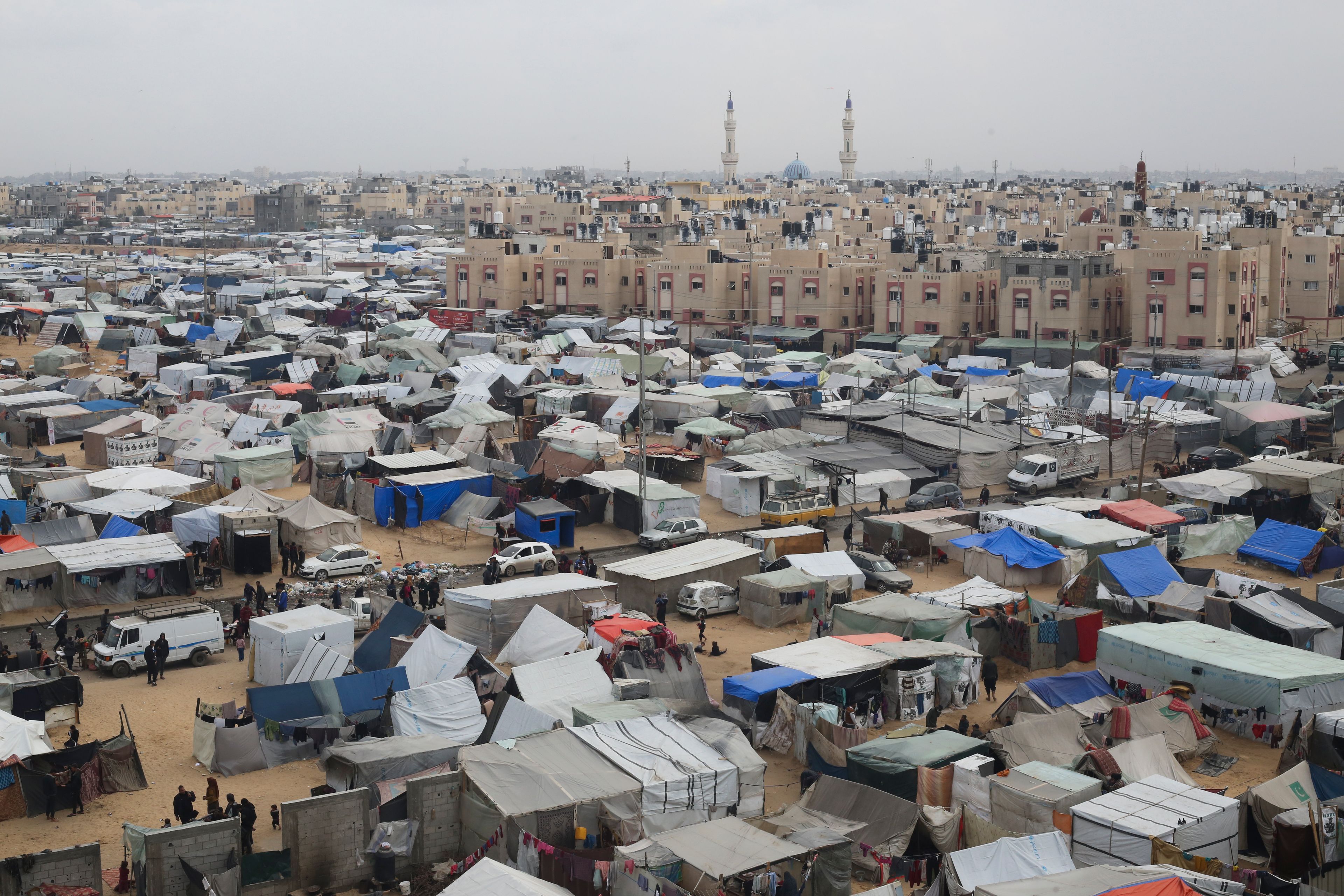 FILE - A tent camp housing Palestinians displaced by the Israeli offensive is seen in Rafah, Gaza Strip, Tuesday, Feb. 27, 2024. (AP Photo/Hatem Ali, File)