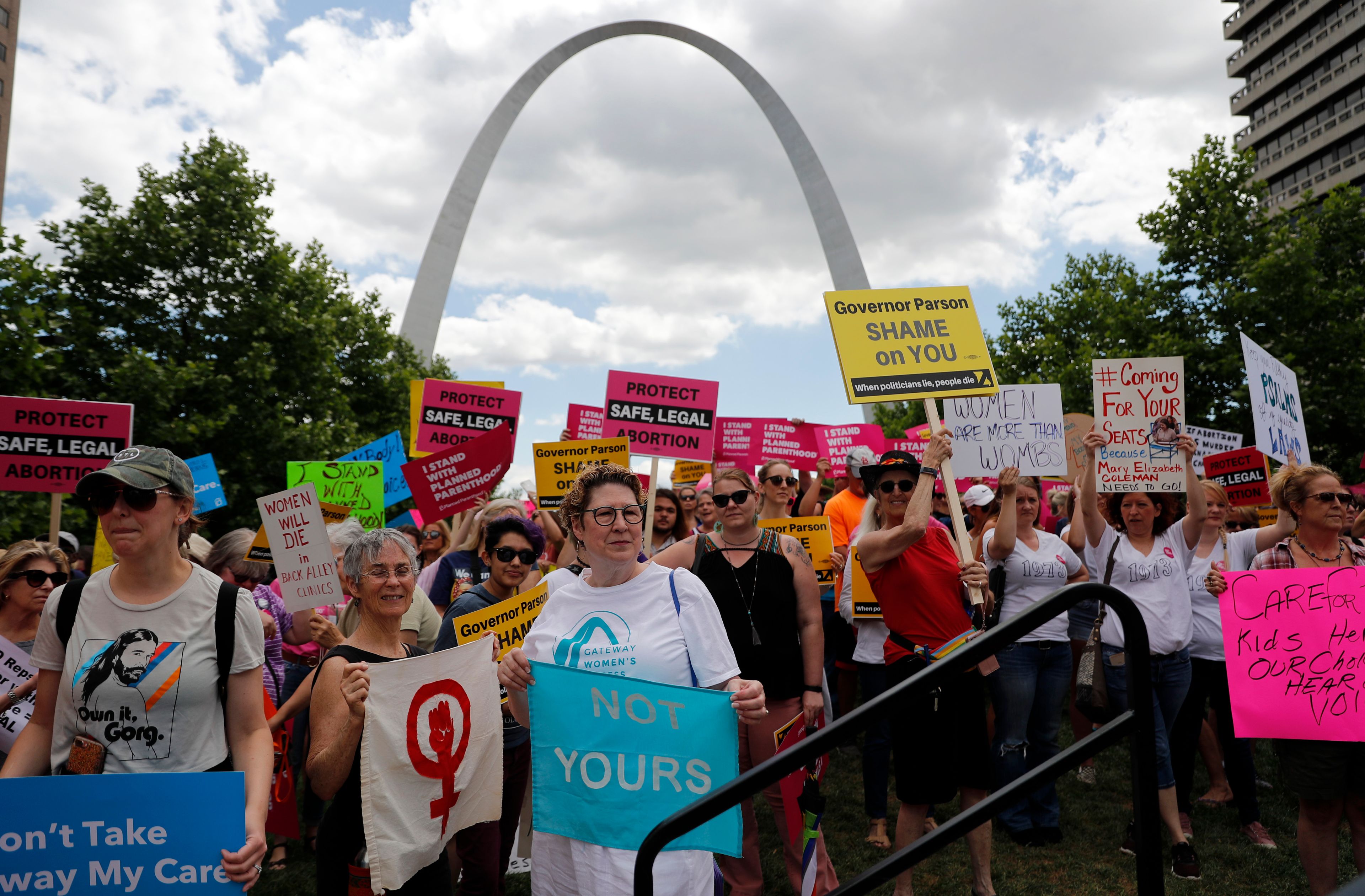 FILE - Abortion-rights supporters take part in a protest, May 30, 2019, in St. Louis. (AP Photo/Jeff Roberson, File)