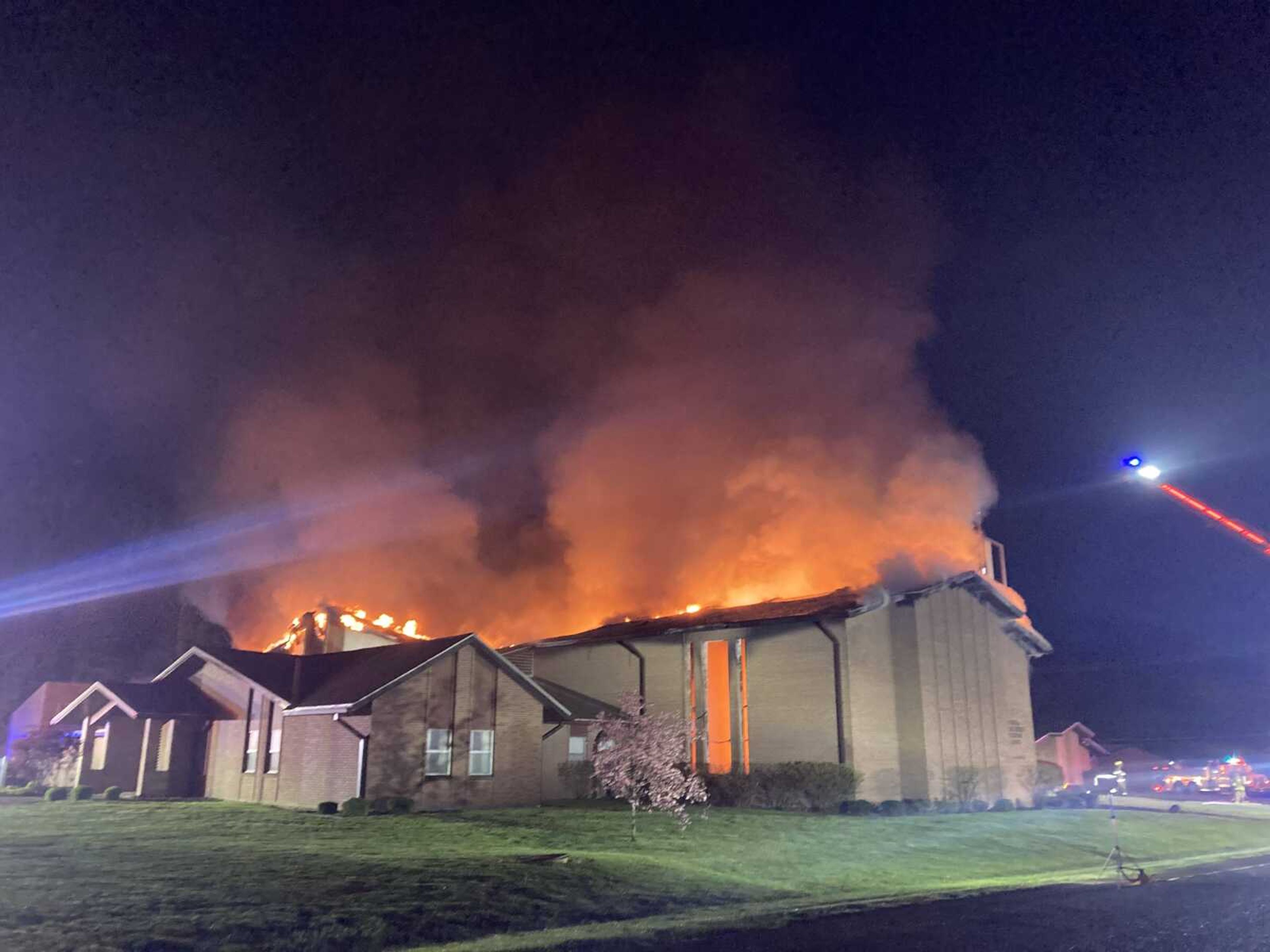 Firefighters from all over the area fought to contain a fire Sunday night at the Church of Jesus Christ of Latter-day Saints church, 1048 W. Cape Rock Drive in Cape Girardeau.