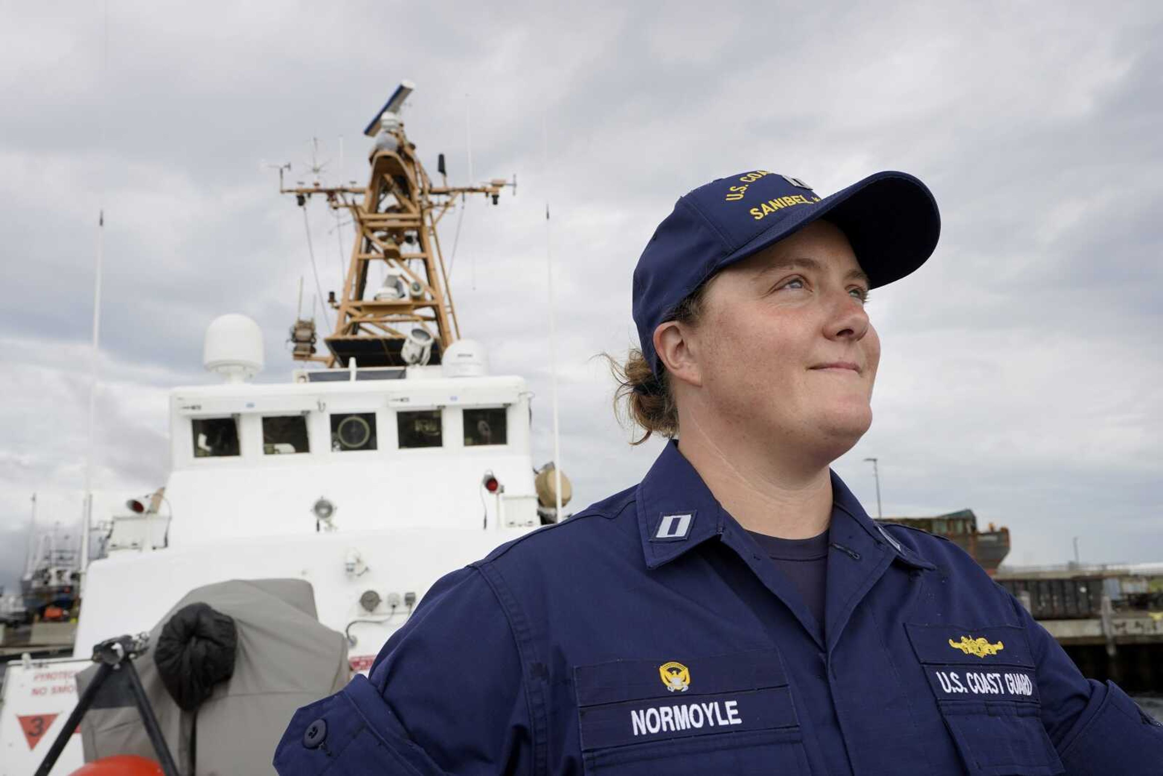 U.S. Coast Guard Lt. Kelli Normoyle, commanding officer of the Coast Guard Cutter Sanibel, on the deck of the vessel Sept. 16 at a shipyard in North Kingstown, Rhode Island. Normoyle was one of two cadets who formally started the process to create the CGA Spectrum Diversity Council just a few months after the law known as "don't ask, don't tell" was repealed Sept. 20, 2011.