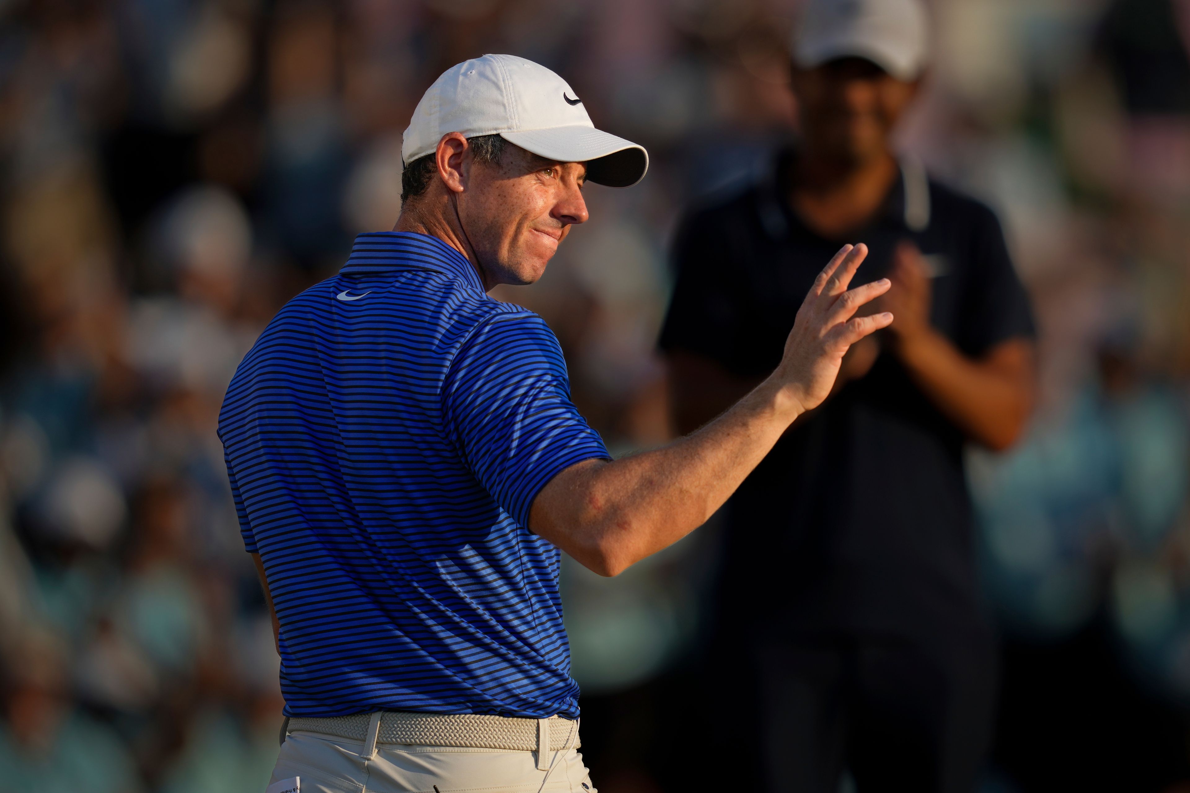 Rory McIlroy of Northern Ireland celebrates after winning the World Tour Golf Championship, in Dubai, United Arab Emirates, Sunday, Nov. 17, 2024. (AP Photo/Altaf Qadri)