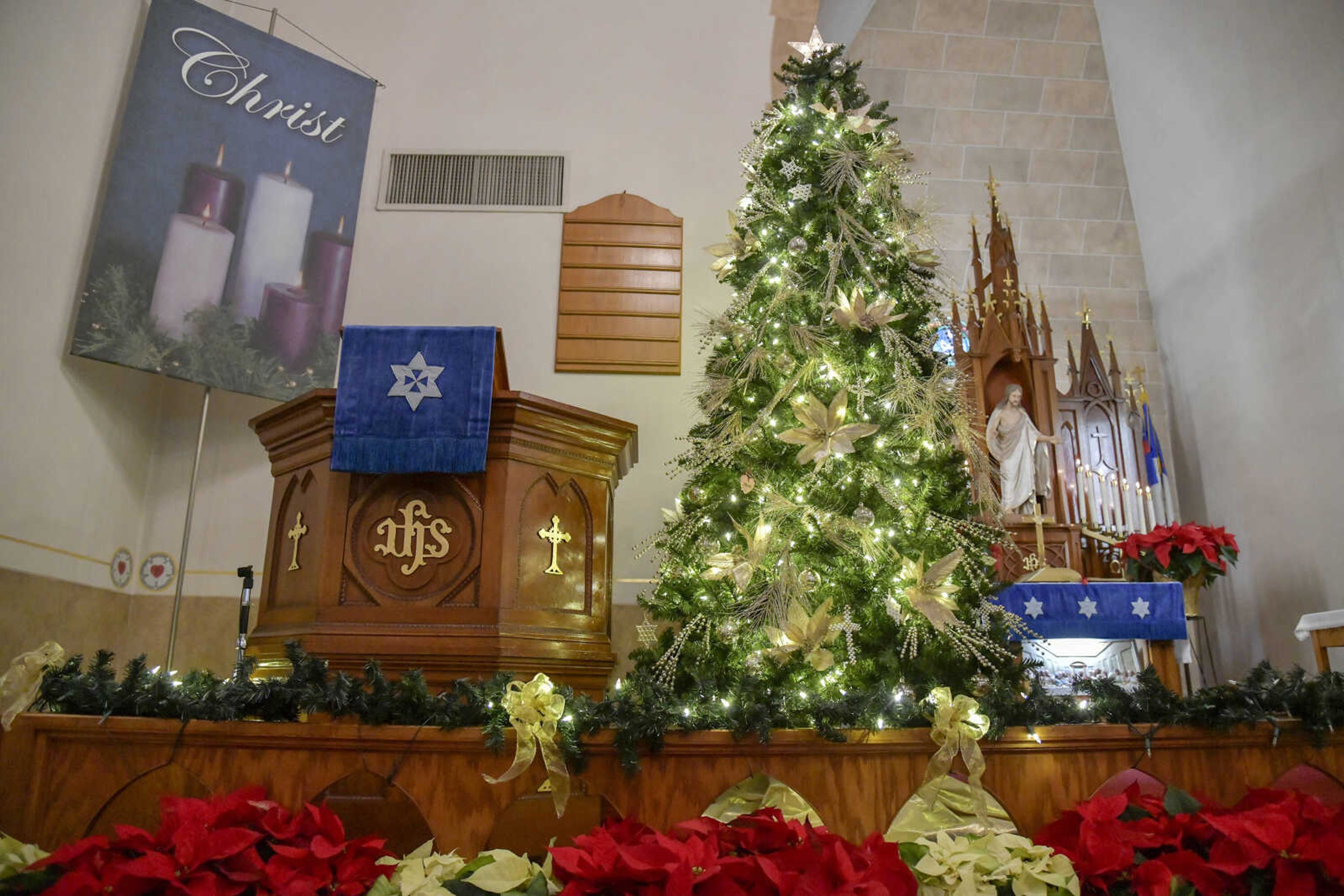 The pulpit of St. John's Evangelical Lutheran Church in Pocahontas, one of the many churches of the Christmas Country Church Tour on Friday, Dec. 18, 2020.