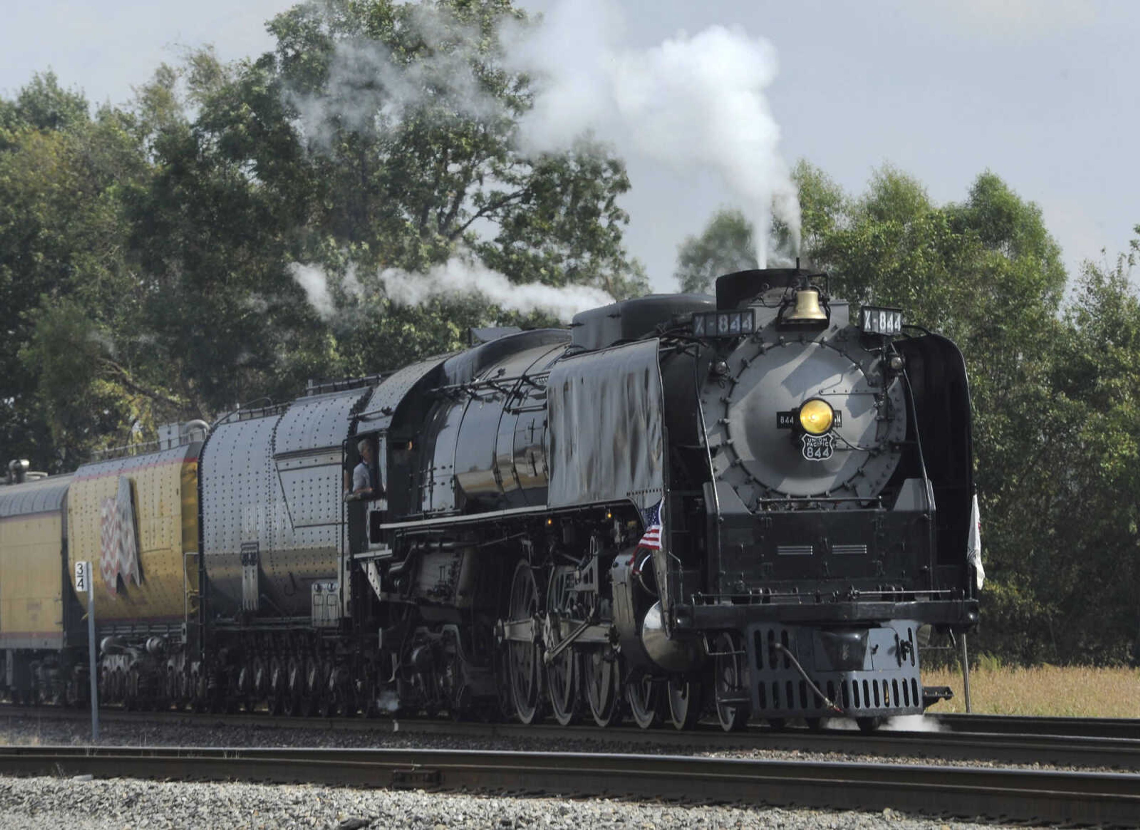 FRED LYNCH ~ flynch@semissourian.com
The Union Pacific No. 844 steam locomotive arrives for a brief stop Wednesday, Oct. 19, 2016 in Scott City while on its way to Memphis.