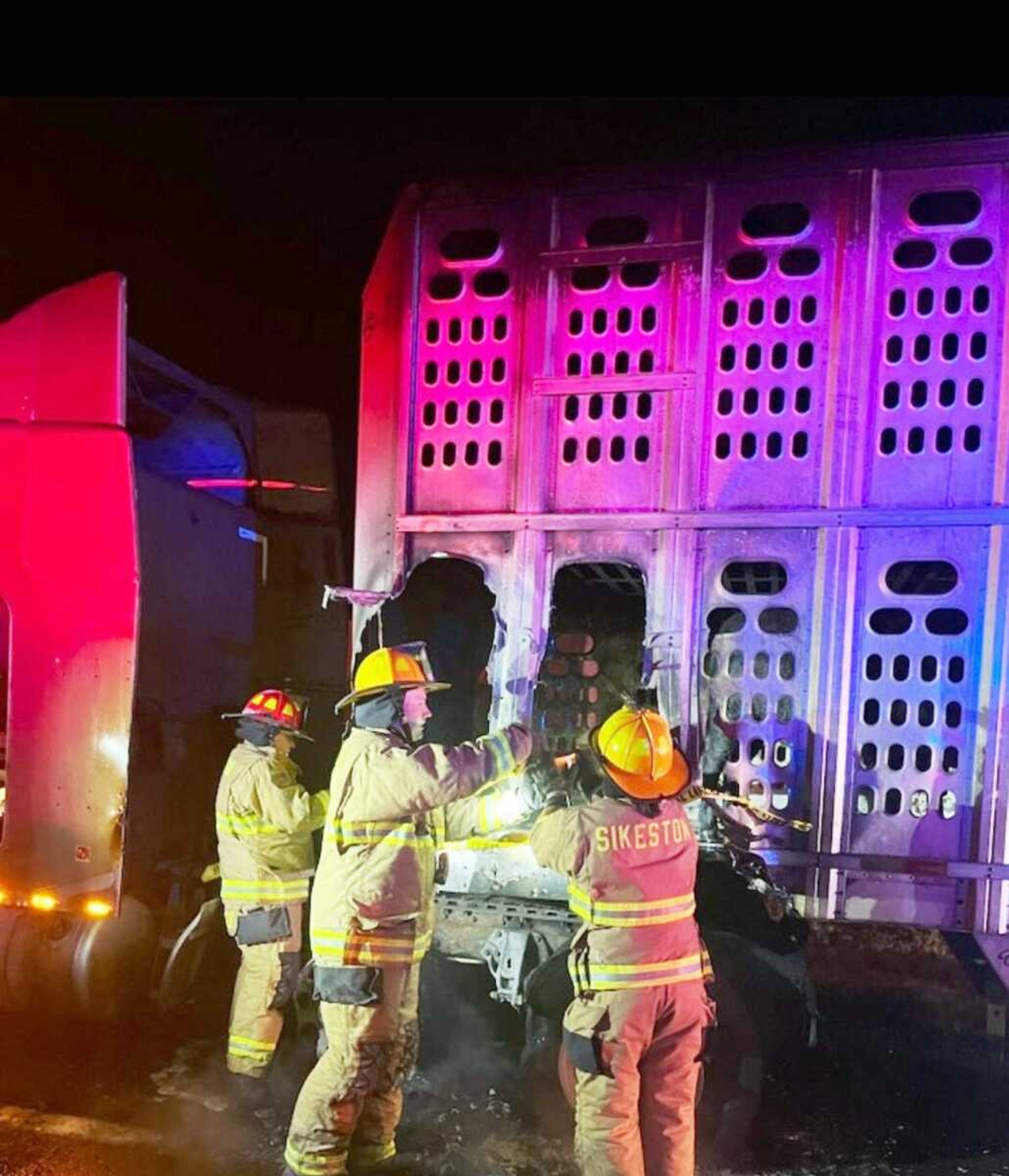 Sikeston Department of Public responds to semi-truck on fire Wednesday, Jan. 25, 2023, at exit 1B at the Interstate 55 and 57 interchange in Sikeston.