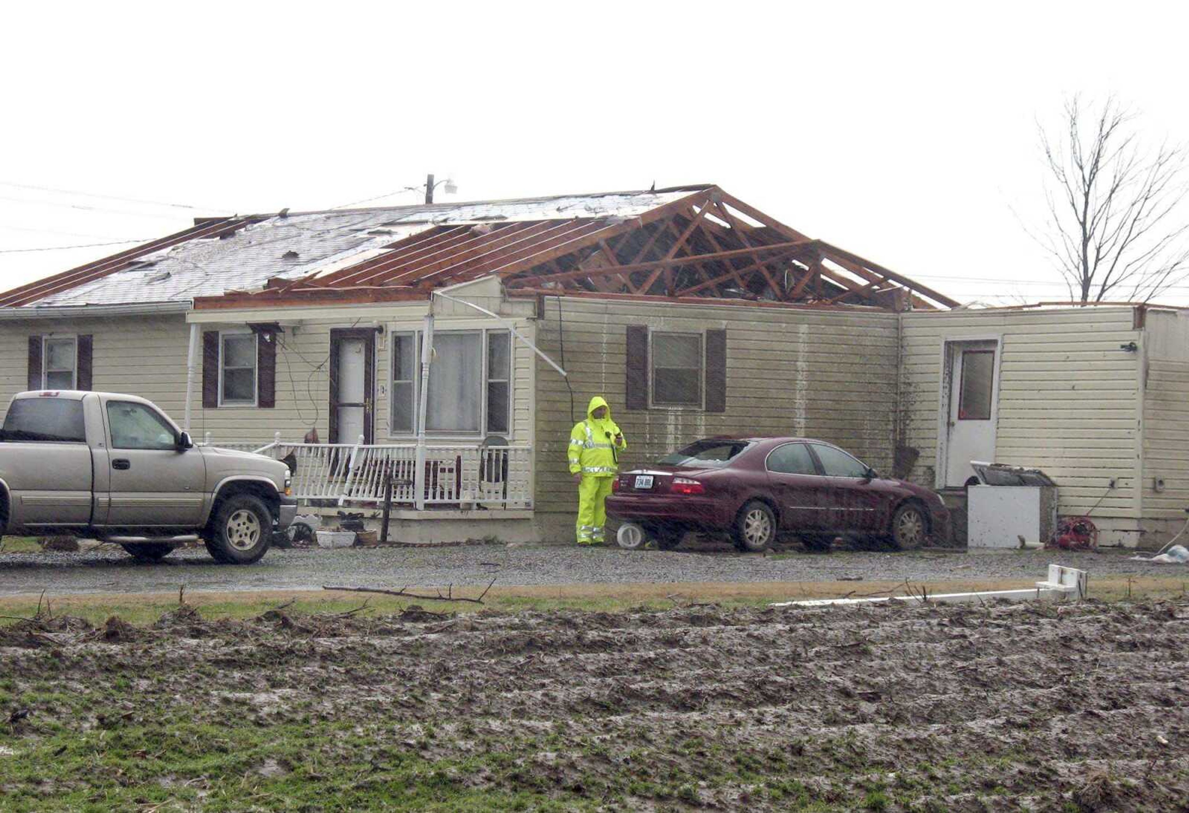 The home of Bobby and Jackie Griffin was hit by the storm, though much of the damage seemed to be cause by torrential rains. (Noreen Hyslop ~ Dexter Daily Statesman)