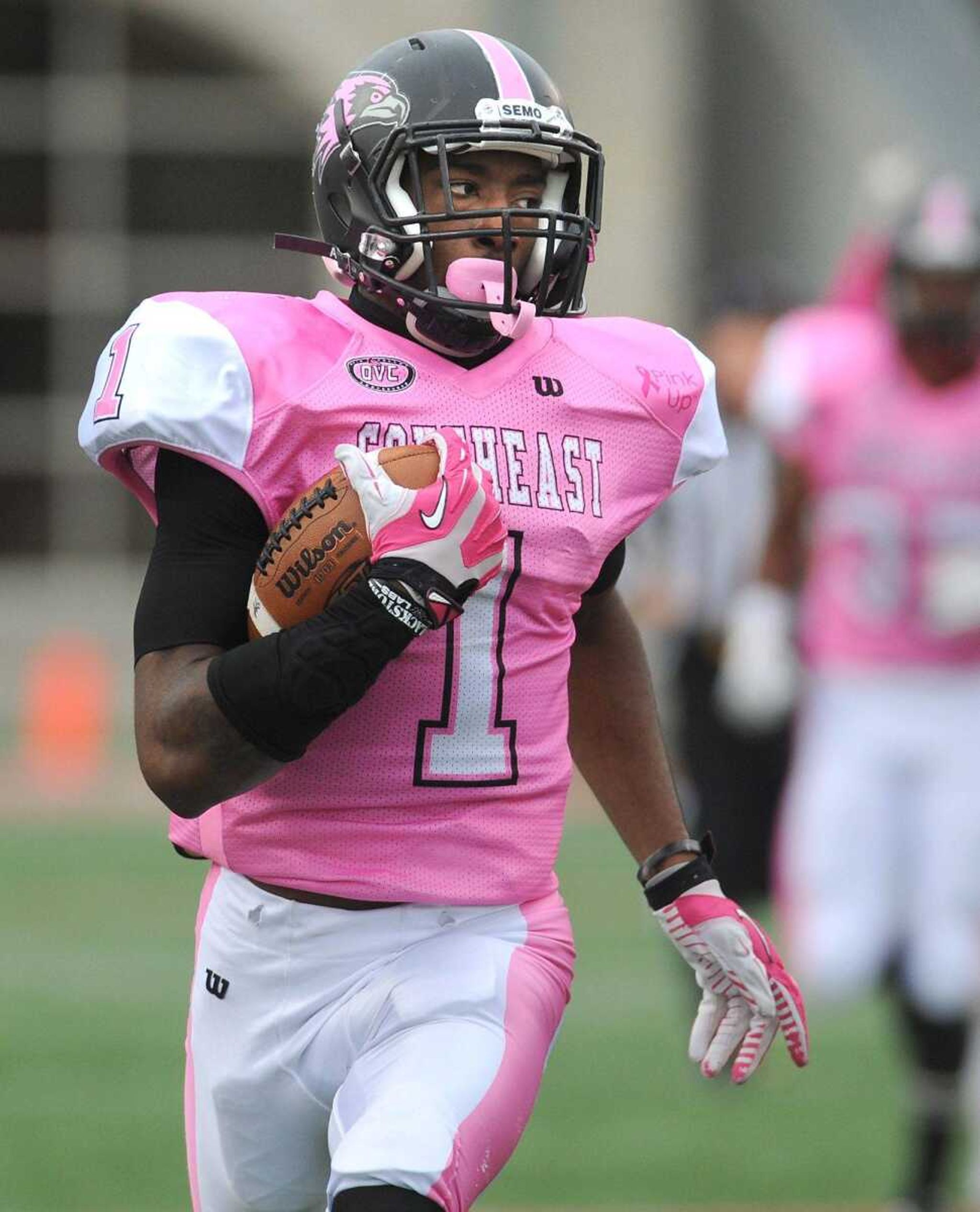 Southeast Missouri State's Paul McRoberts returns a Tennessee Tech punt 69 yards to score a touchdown during the third quarter Saturday, Oct. 31, 2015 at Houck Stadium. (Fred Lynch)