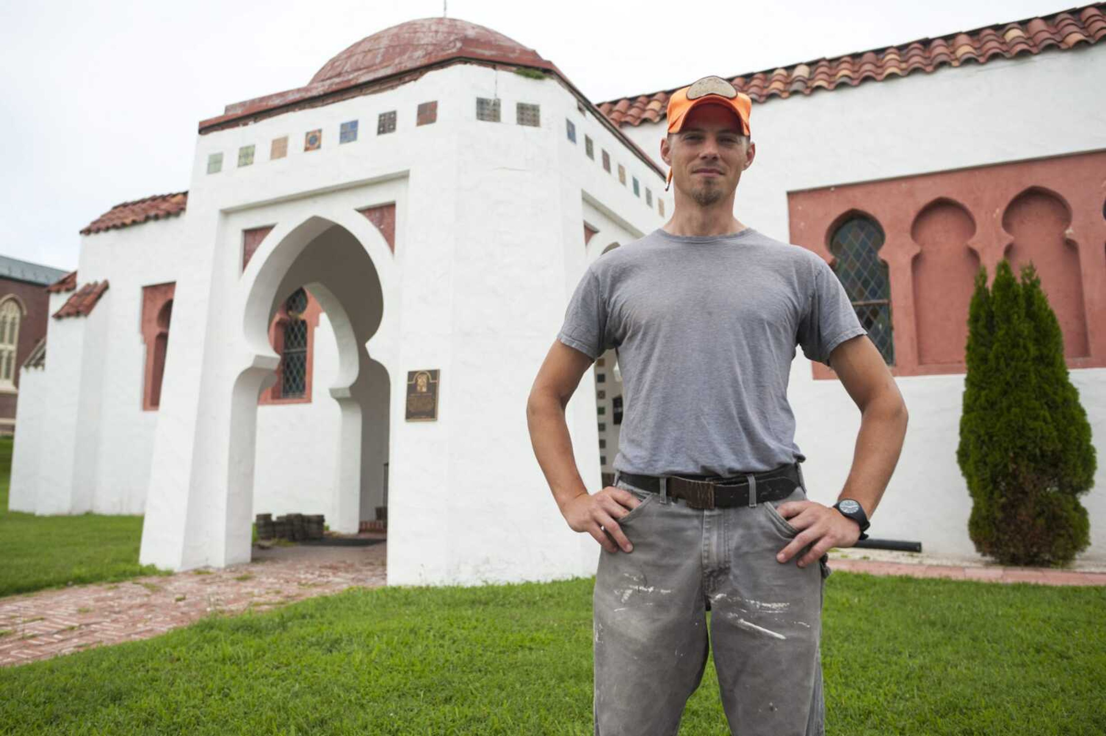 Rob Lorenz poses for a photo  Aug. 18, 2020, outside of Riverside Pottery at 121 S. Main St. in downtown Cape Girardeau. Originally constructed as a synagogue in 1937, the building is now listed on the National Register of Historic Places.