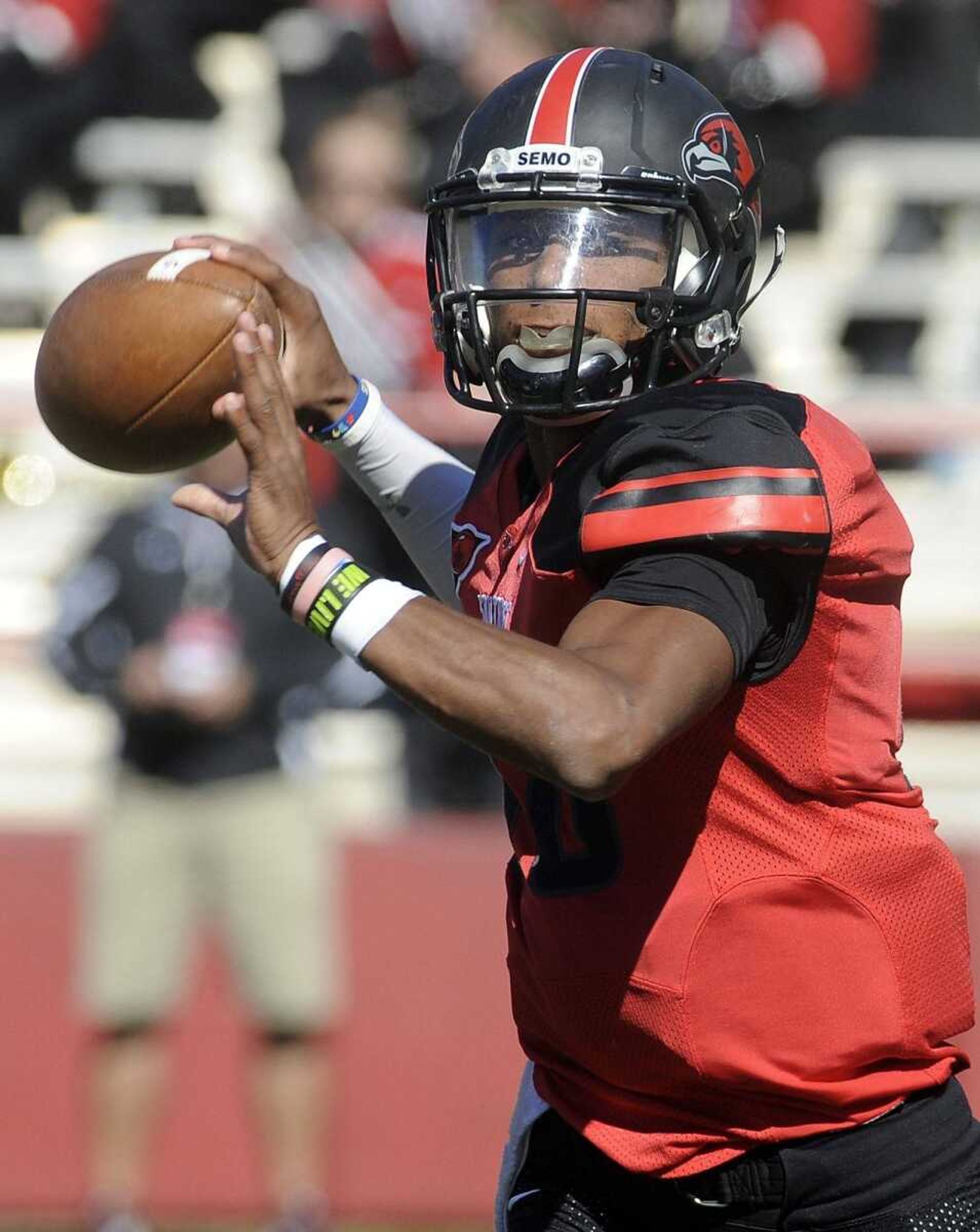 Southeast Missouri State quarterback Dante Vandeven lines up a pass against Eastern Kentucky during the second quarter Saturday, Oct. 17, 2015 at Houck Stadium. (Fred Lynch)