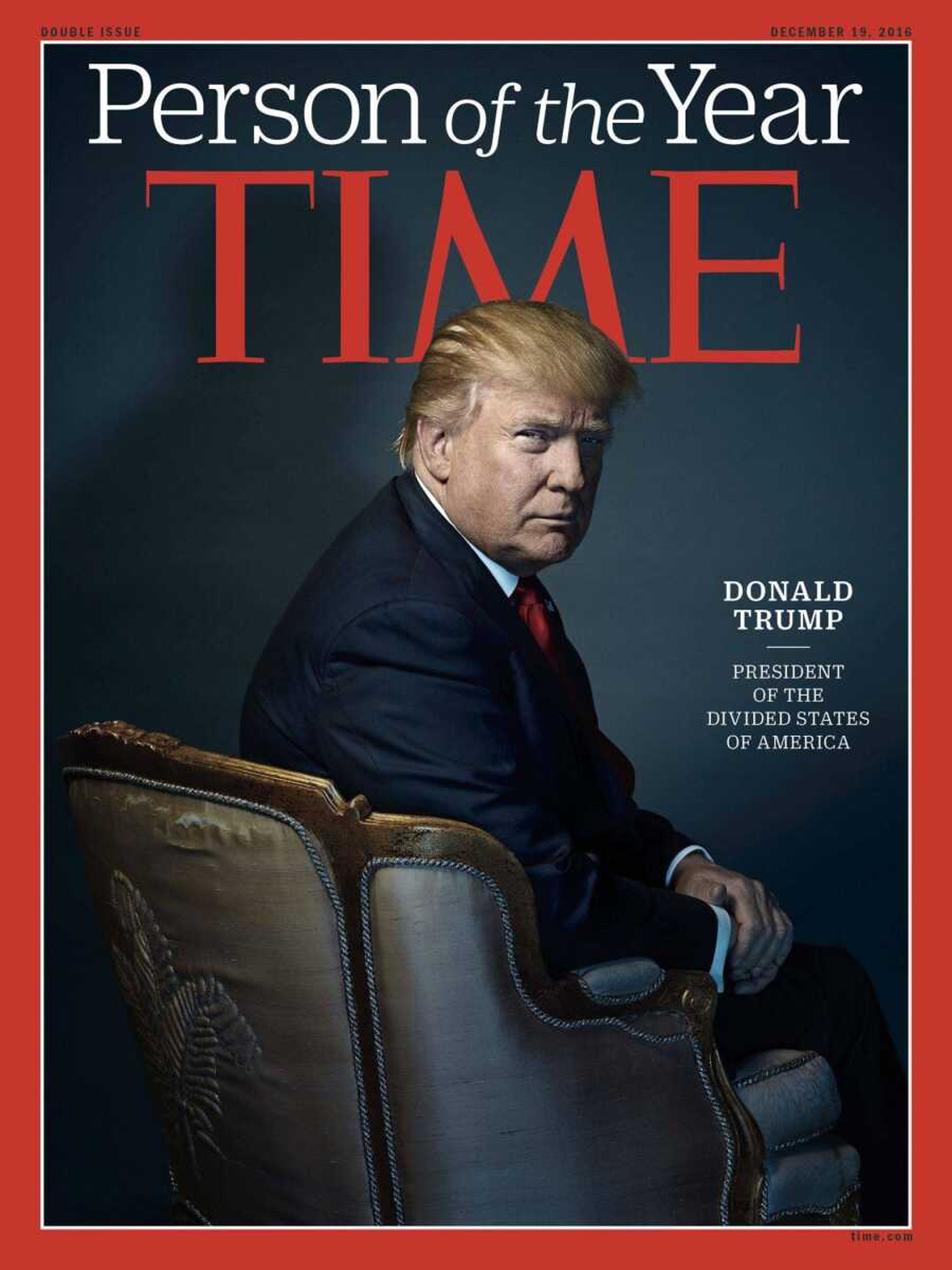 The cover of the magazine's Person of the Year edition shows Donald Trump in New York.