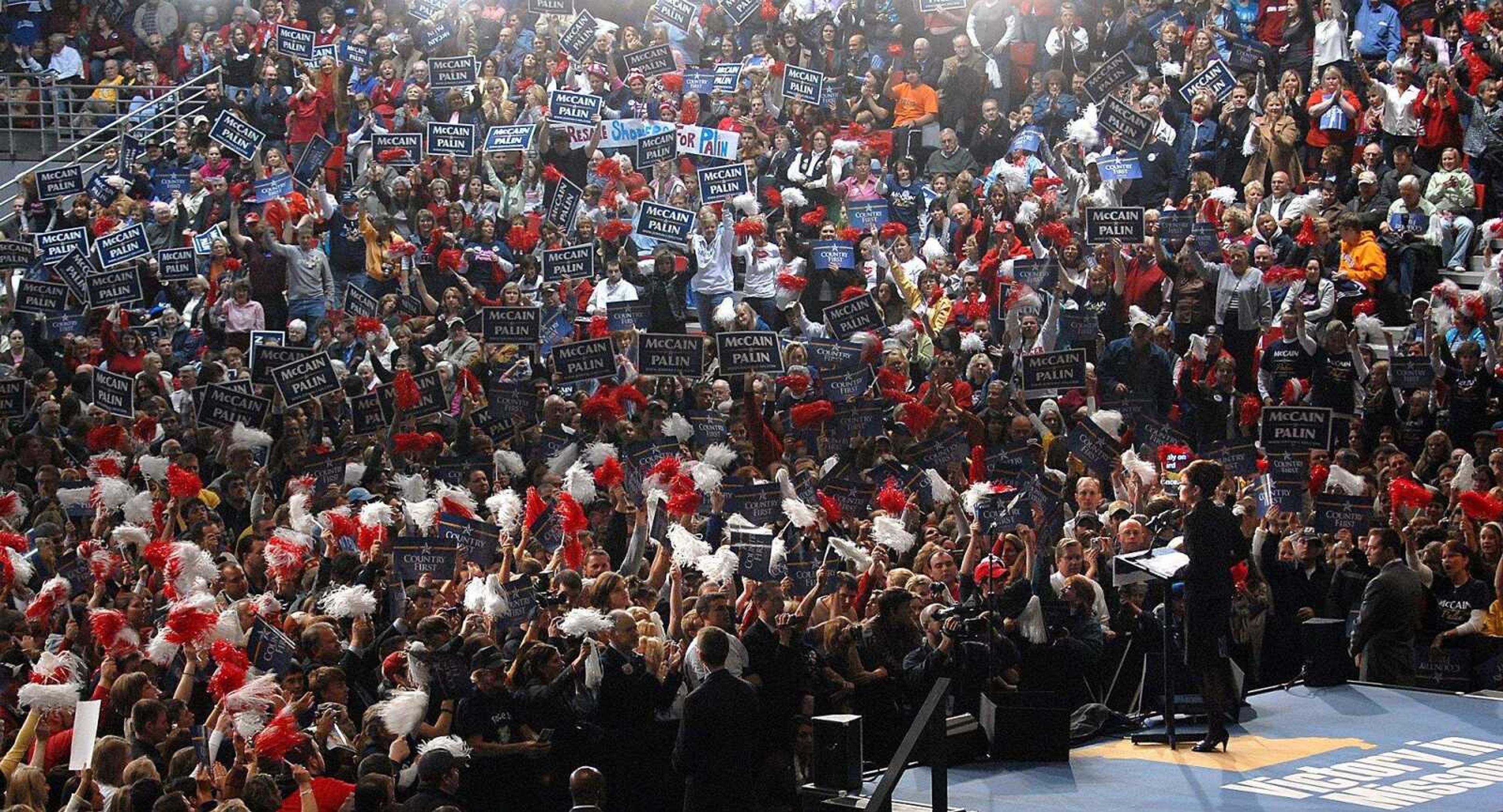 AARON EISENHAUER ~ aeisenhauer@semissourian.com
Supporters pack the Show Me Center to hear the Alaska governor.