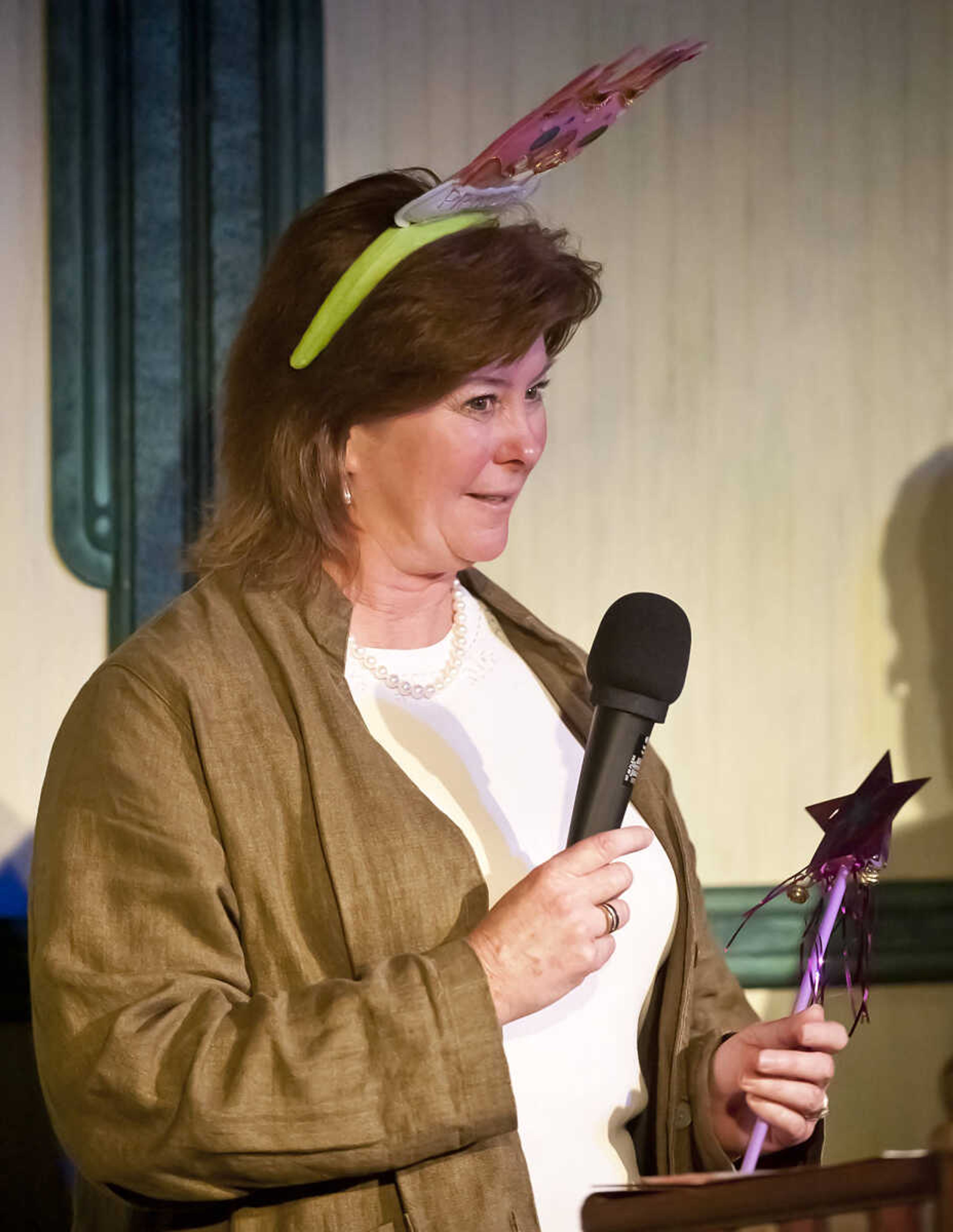 Lisa Gerlach speaks after being presented with the  Theater Princess Award during the Abbott Awards, the River City Players' annual awards ceremony, Saturday, Jan. 18, at Port Cape in downtown Cape Girardeau. Auditions for the first production of the 2014 season, "Quiet on the Set," will be held at 7 p.m. Jan. 29 and 30 at Port Cape.