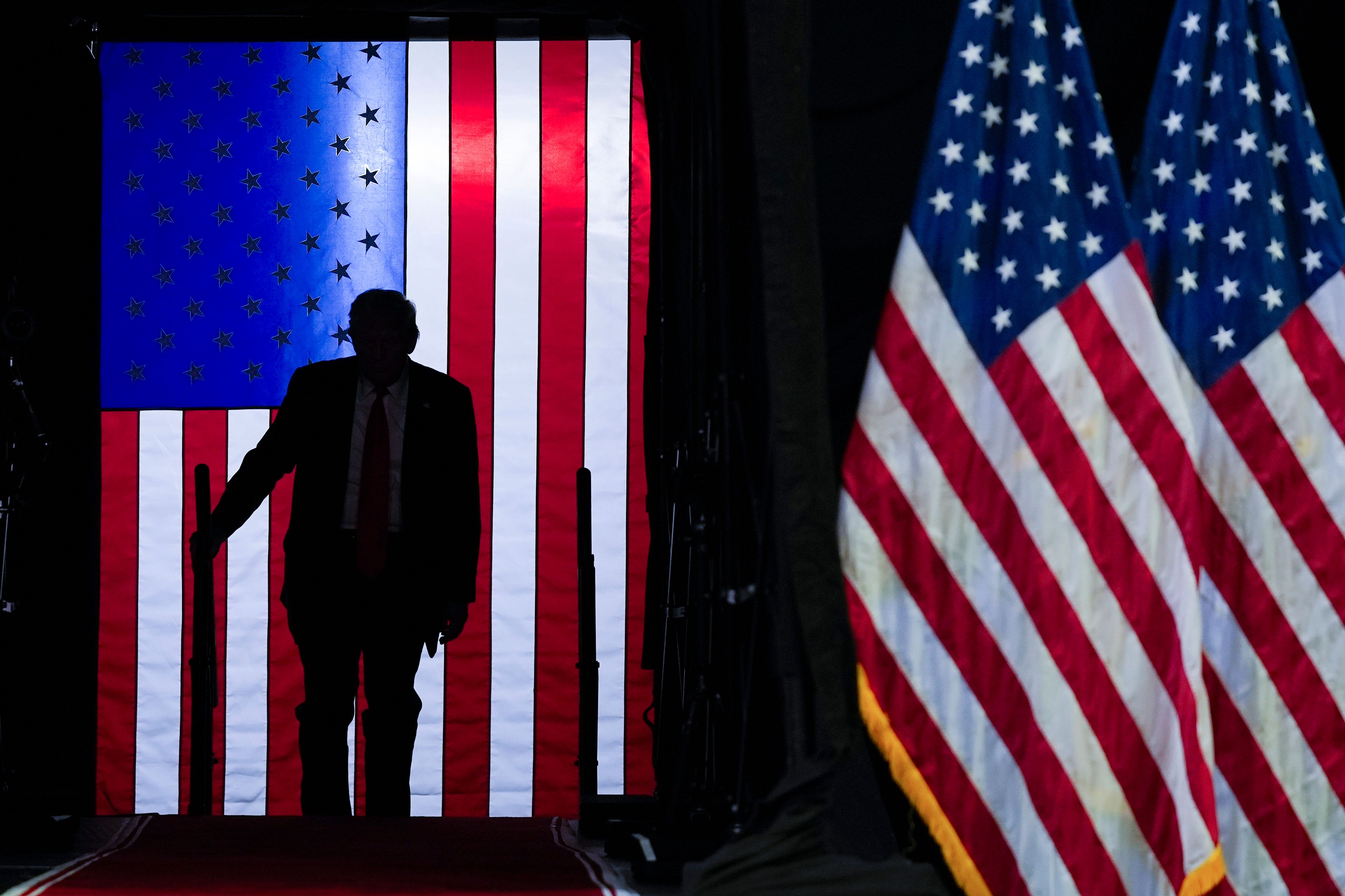 Republican presidential candidate former President Donald Trump arrives at a campaign rally, Saturday, July 20, 2024, in Grand Rapids, Mich. (AP Photo/Evan Vucci)