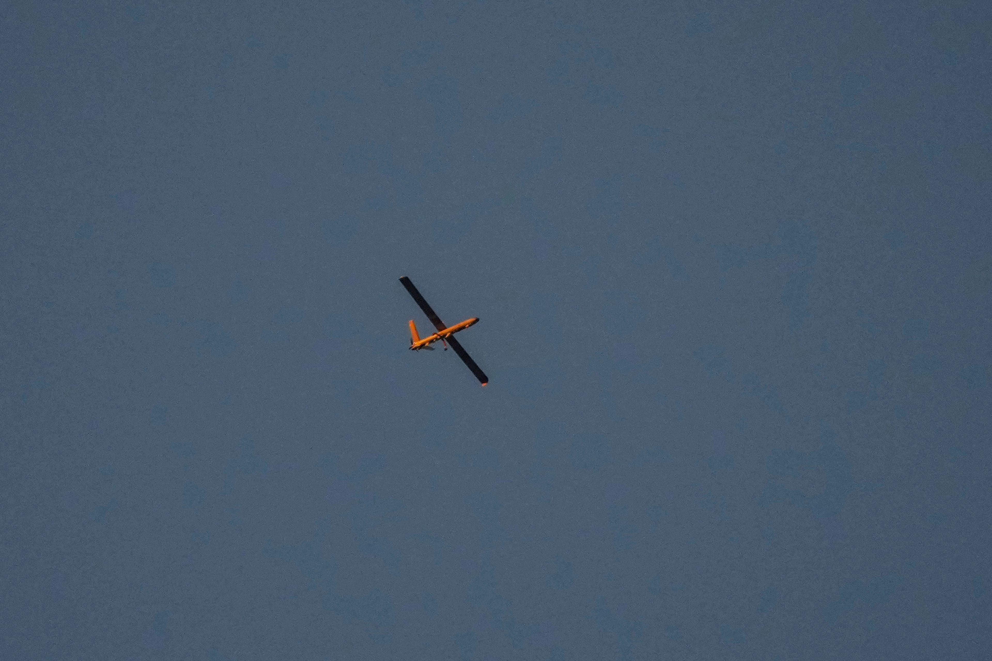 An Israeli drone flies over Beirut, Tuesday, Oct. 29, 2024. (AP Photo/Hassan Ammar)