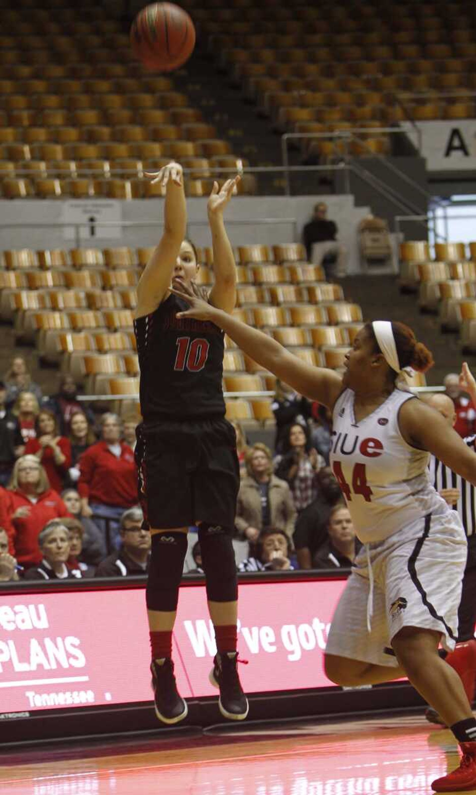 Southeast Missouri State’s Ashton Luttrull launches a 3-point attempt in the final seconds of overtime during Thursday’s OVC tournament quarterfinal game. 