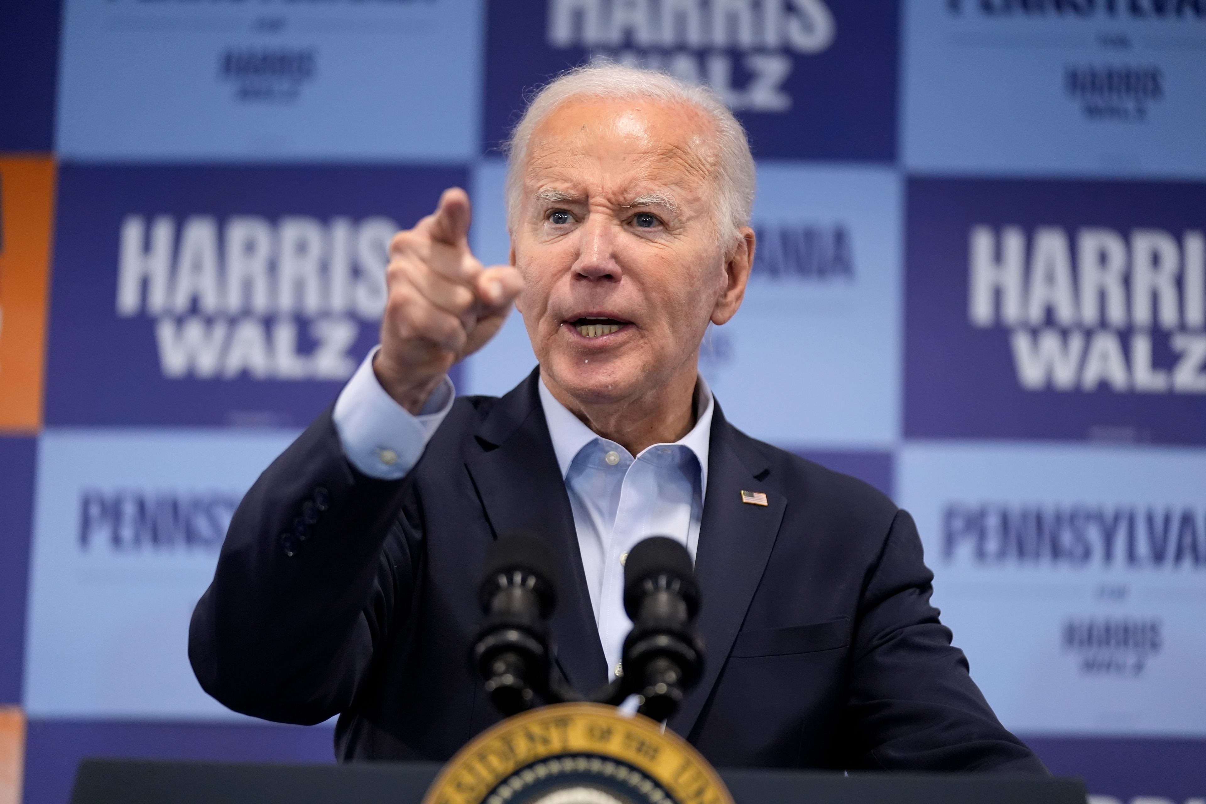 President Joe Biden speaks at an election campaign event in Pittsburgh, Saturday, Oct. 26, 2024. (AP Photo/Manuel Balce Ceneta)