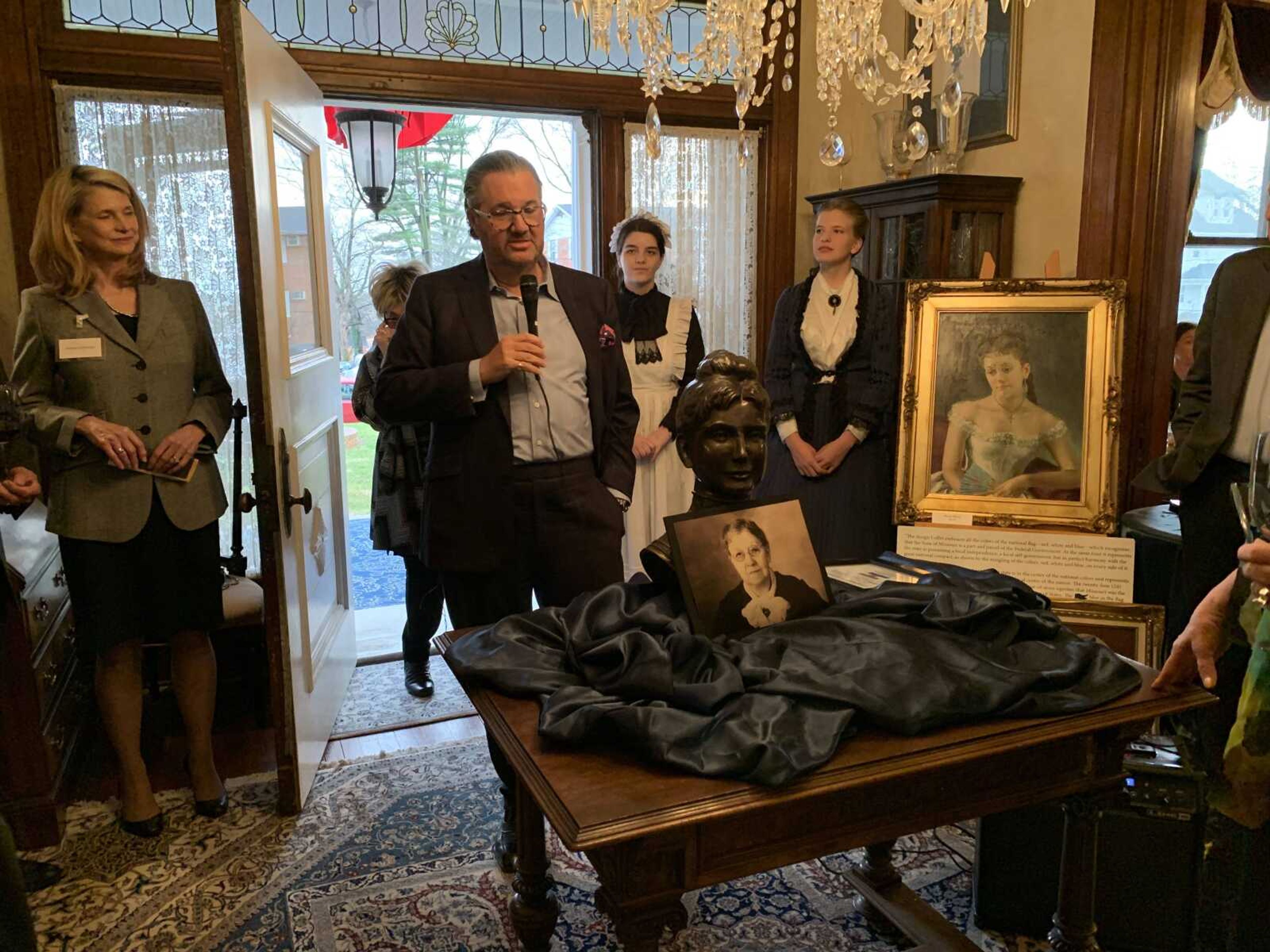 John Oliver III speaks to the audience at the event after the unveiling of the bronze sculpture. "The men of the Oliver family had titles, but the women had the testimonies, because they were the ones who actually got things done," Oliver said.&nbsp;