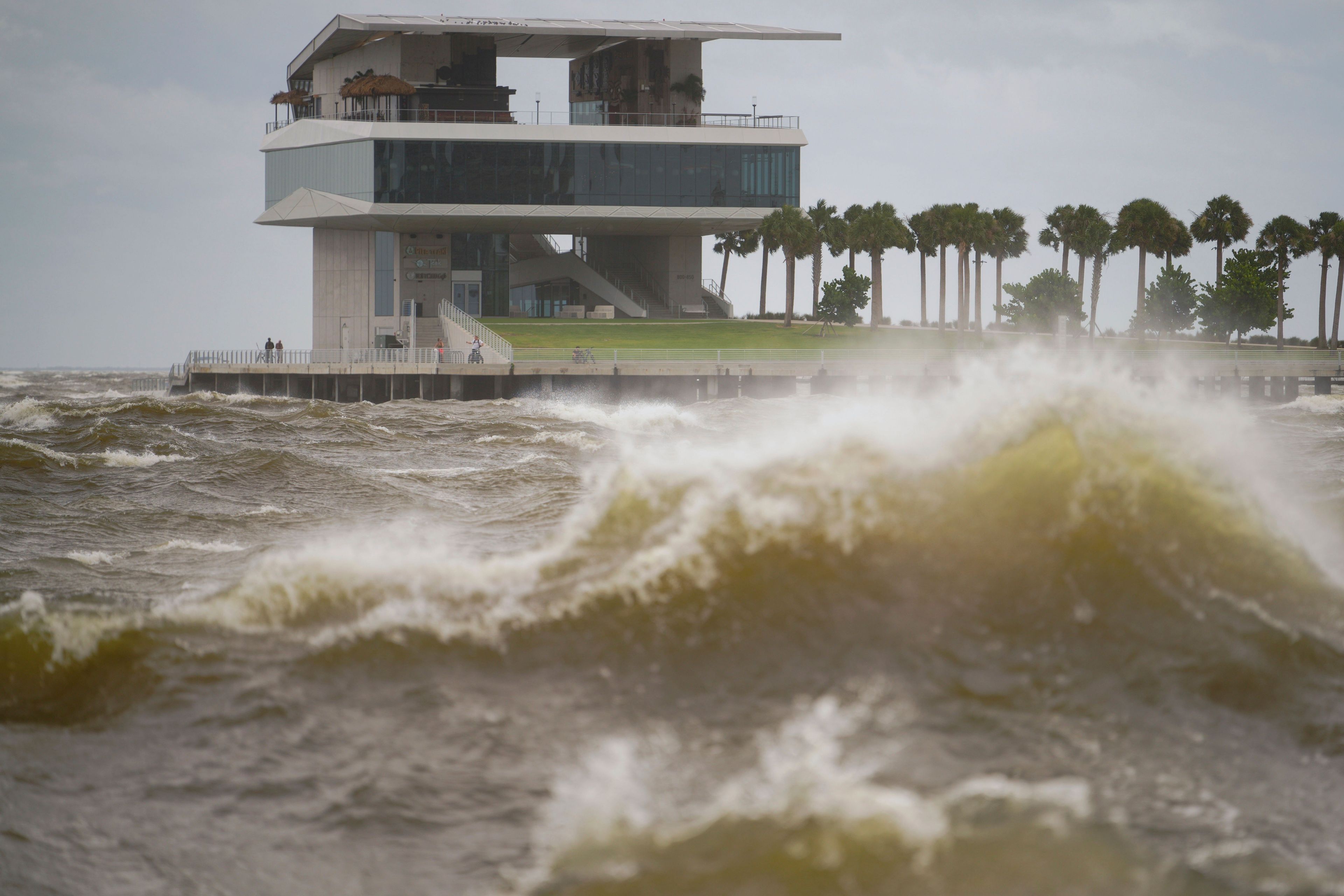 FILE - The St. Pete Pier is visible near high waves as Hurricane Helene makes its way toward the Florida panhandle Thursday, Sept. 26, 2024, in St. Petersburg, Fla. (Martha Asencio-Rhine/Tampa Bay Times via AP, File)