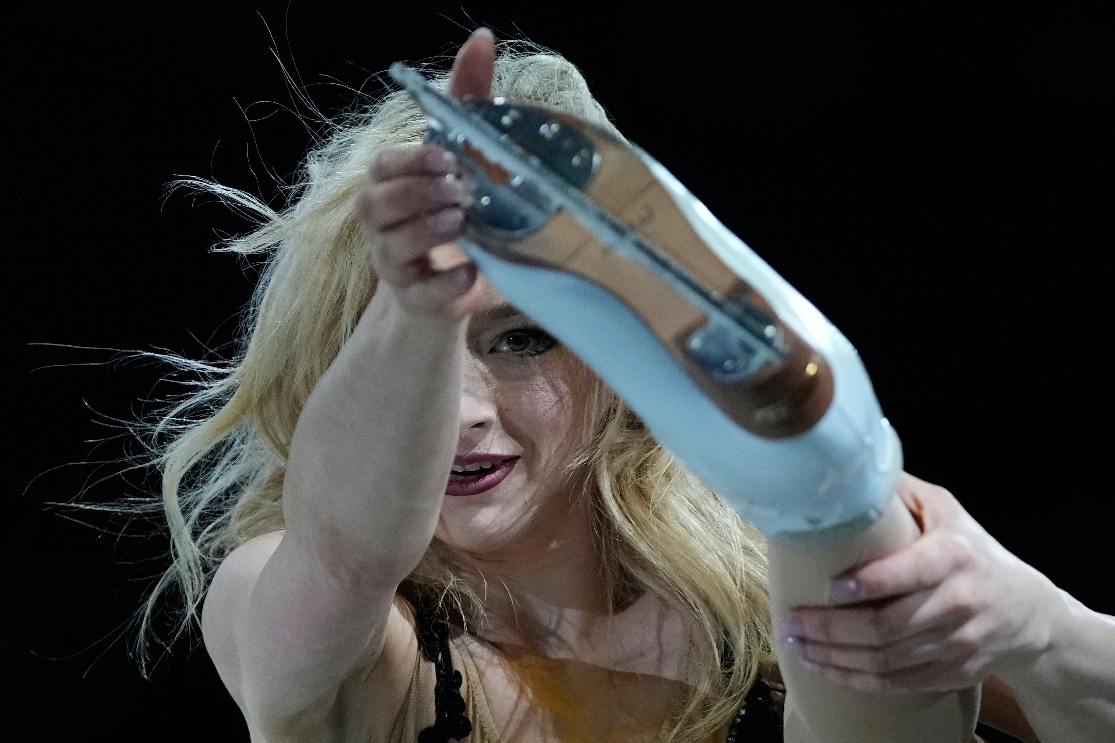 Amber Glenn of the United States performs during the figure skating exhibition at the 2026 Winter Olympics, in Milan, Italy, Saturday, Feb. 21, 2026. (AP Photo/Ashley Landis)