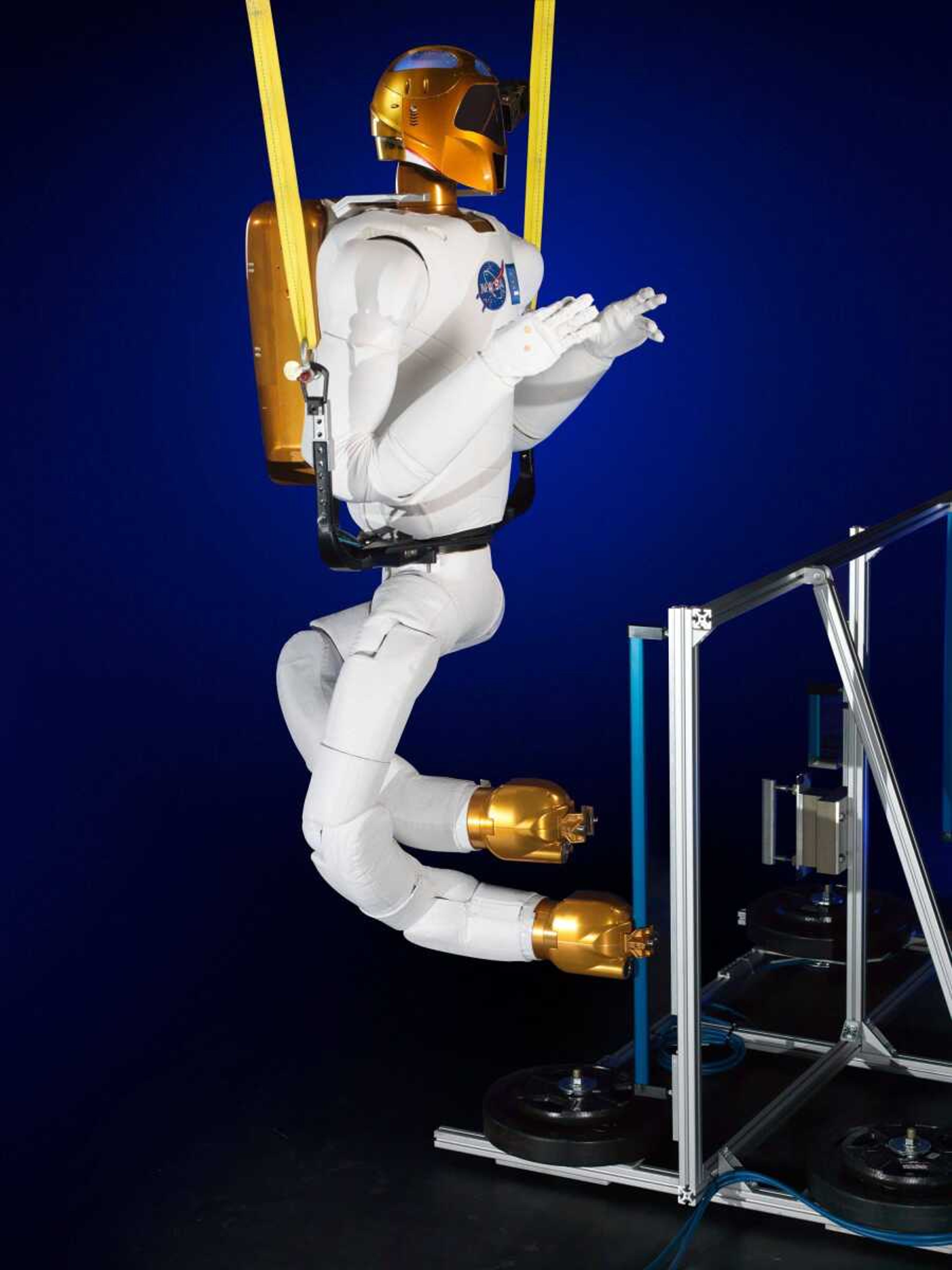 Robonaut 2 is scheduled to arrive at the International Space Station today. Its legs will allow it to cliomb throughout the station so it can do cleaning chores or fetch objects for the crew. (NASA ~ Associated Press)