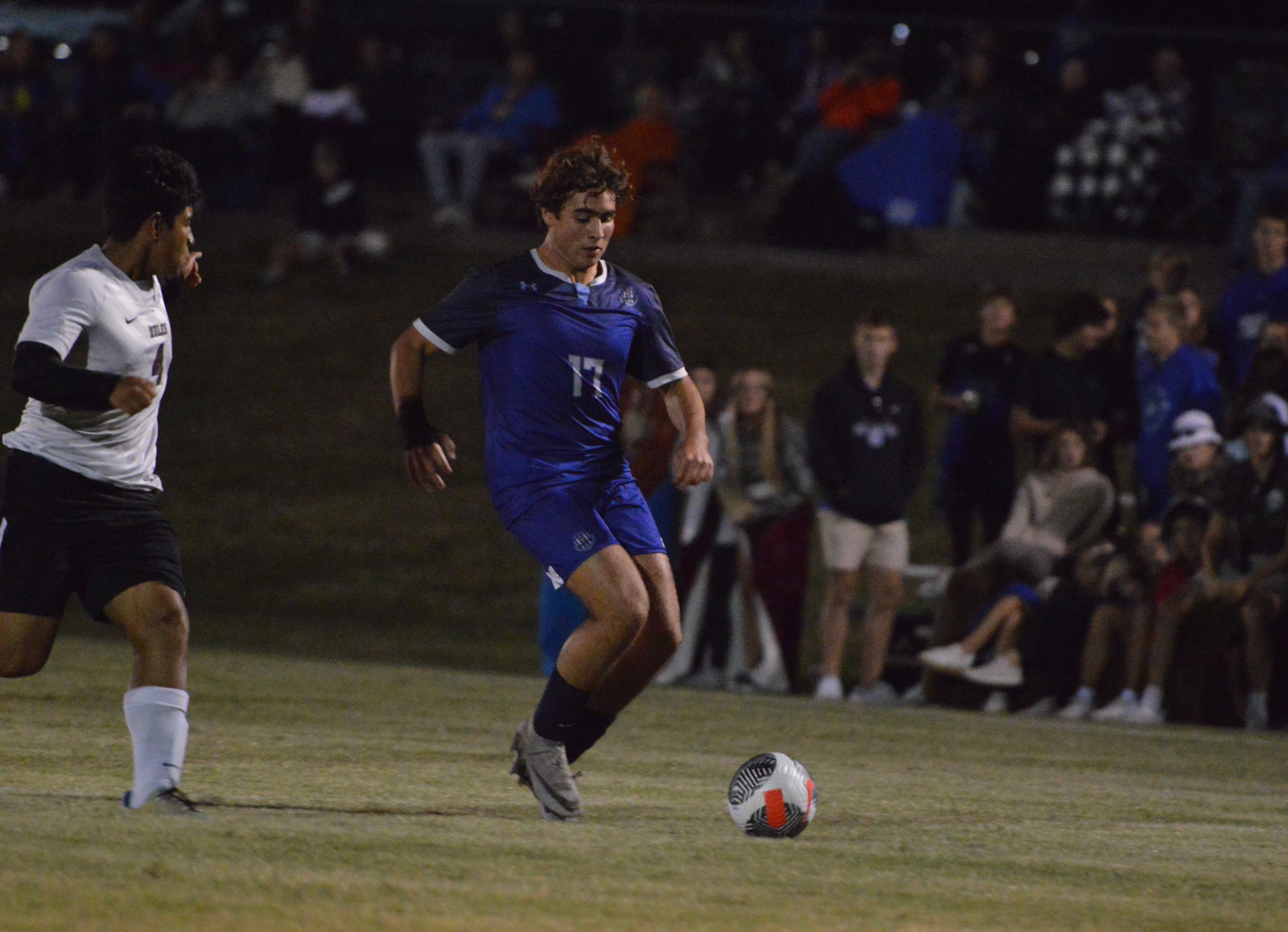 Notre Dame senior Diego Chahin breaks into open space against Poplar Bluff on Tuesday, Oct. 8.