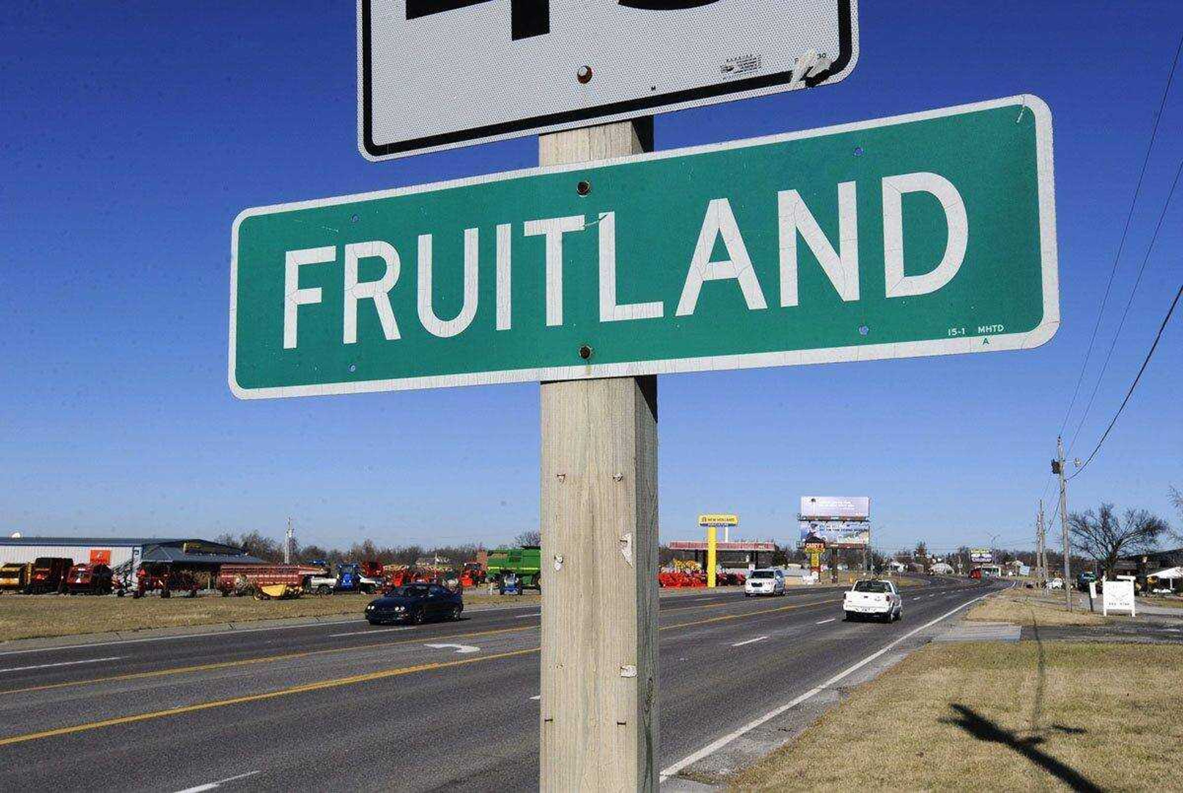 This file photo shows the Fruitland sign. Residents are concerned over how Fruitland plans to provide them with services such as safety and sewer.<br>FRED LYNCH<br>flynch@semissourian.com