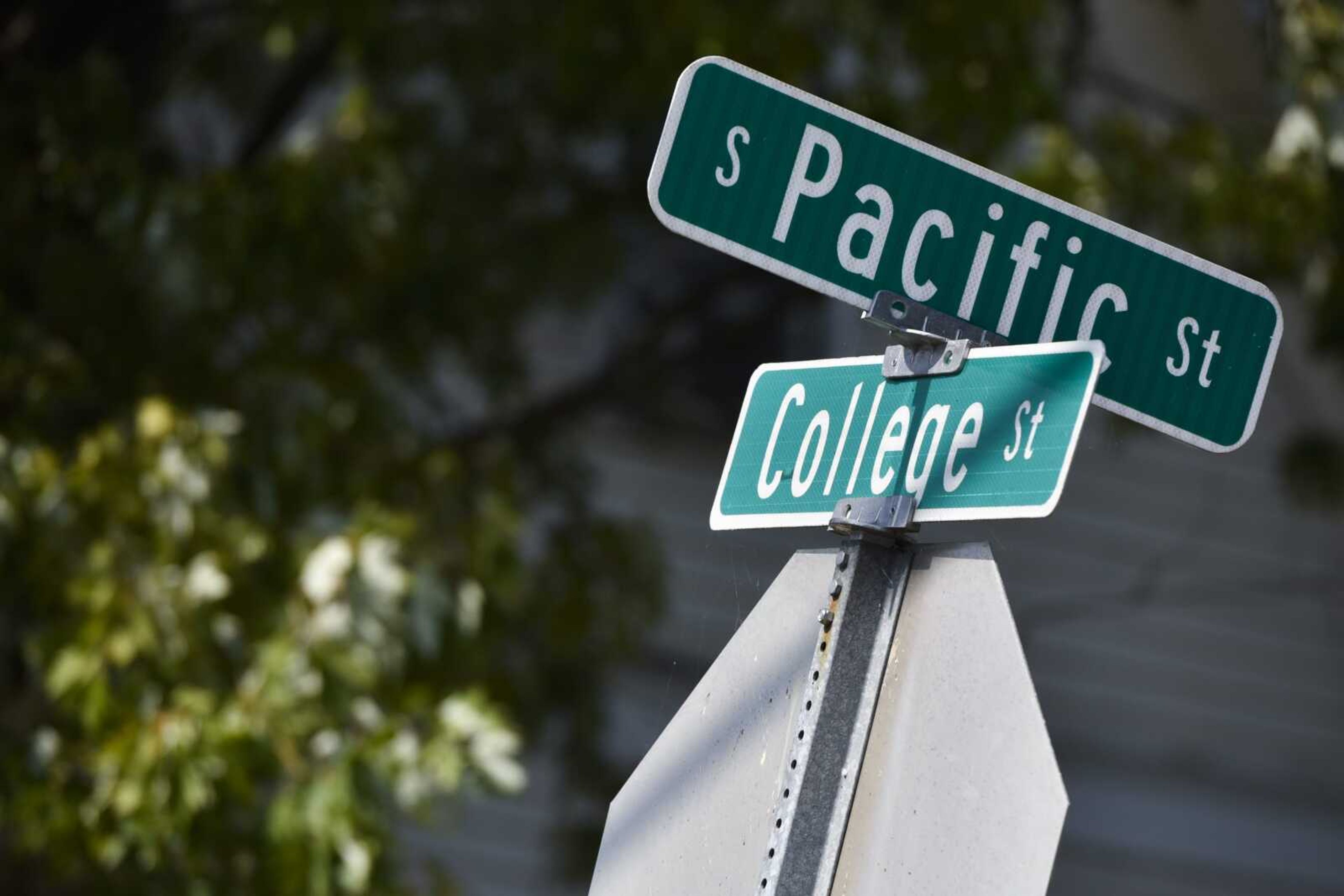 A street sign is seen Monday marking the intersection of College and South Pacific streets in Cape Girardeau.