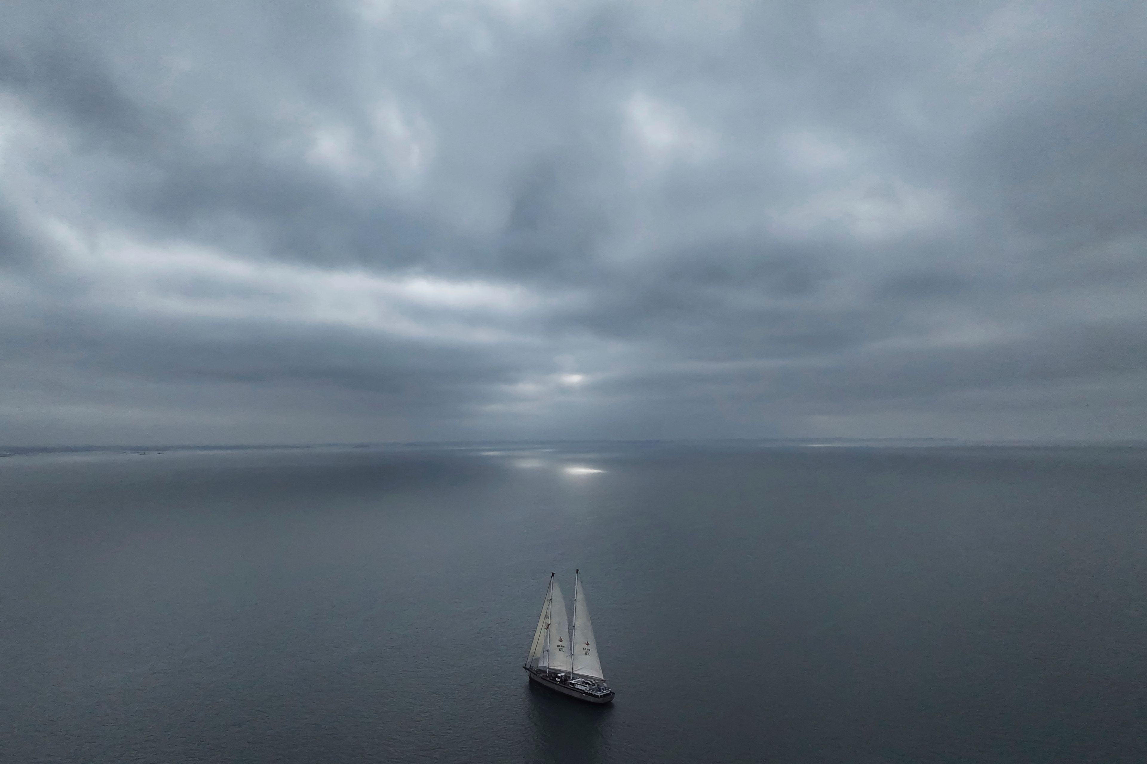 The sailboat 'Grain de Sail II' sails off Saint Malo, western France, Nov. 6, 2024. (AP Photo/Thibault Camus)