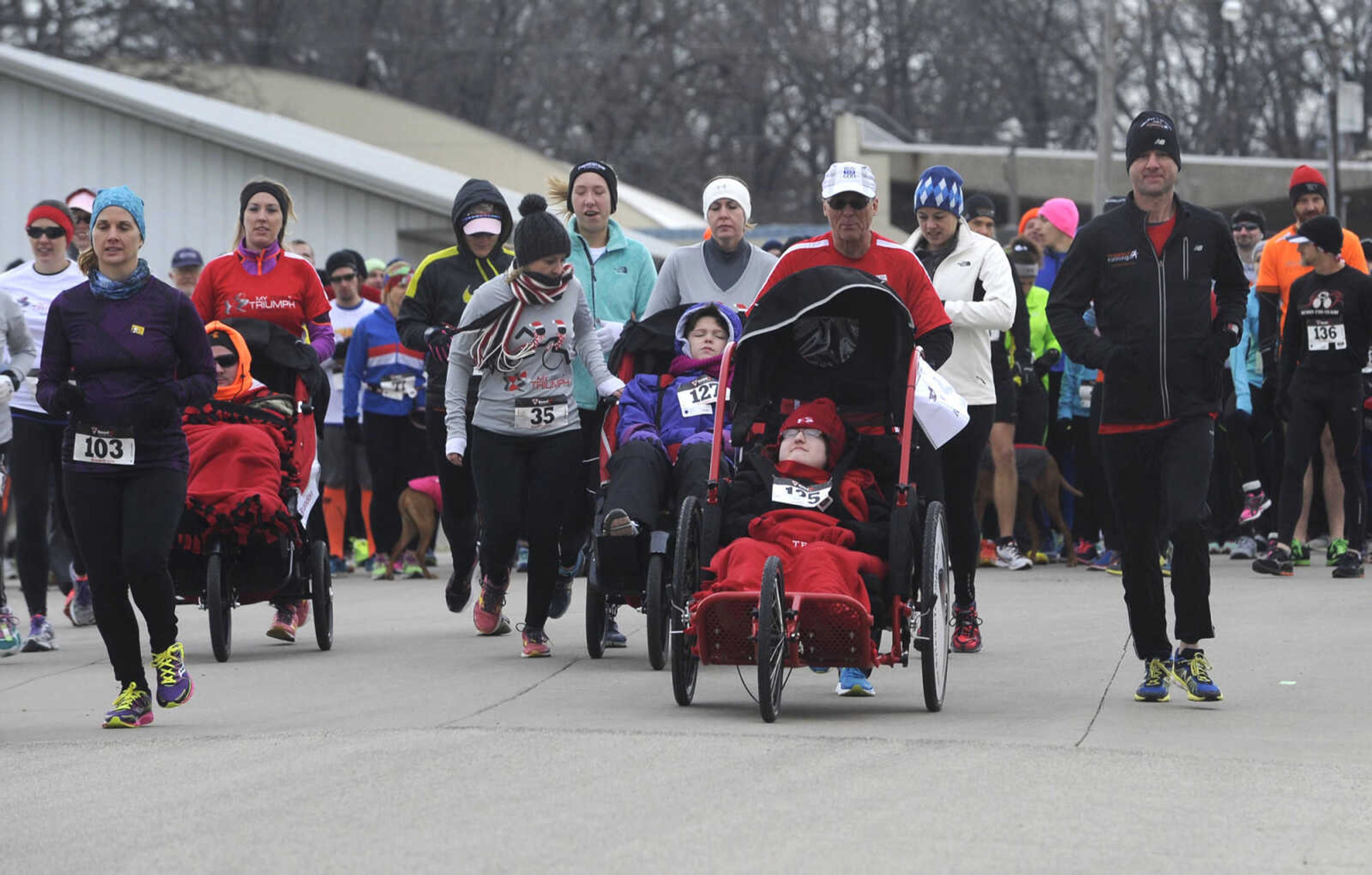 The myTEAM TRIUMPH Resolution 5K run Thursday, Jan. 1, 2015 at Arena Park in Cape Girardeau.