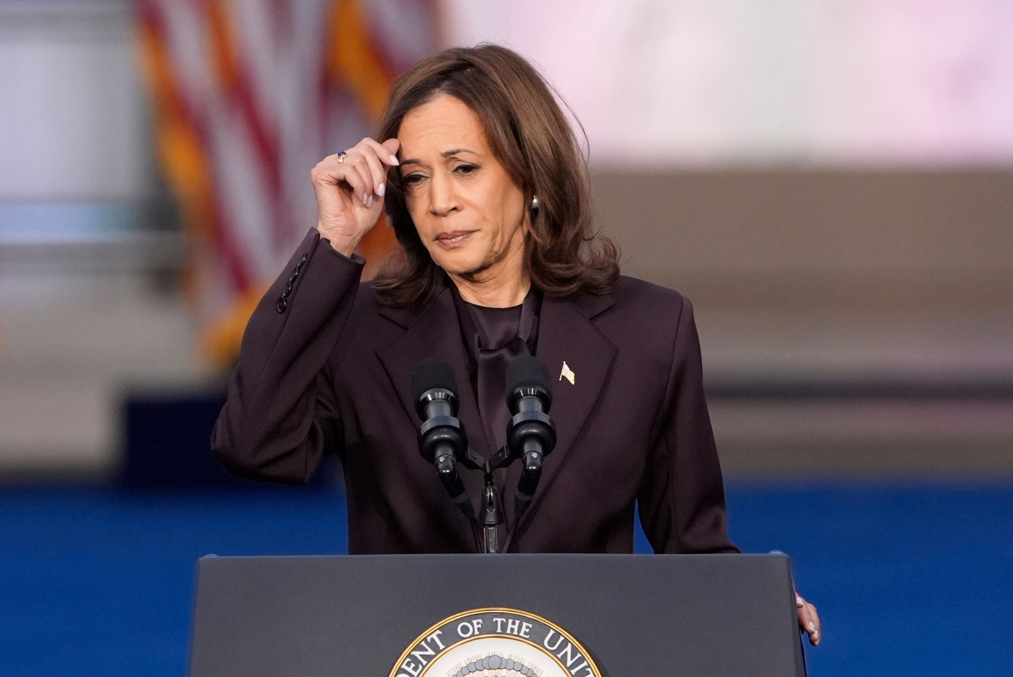 Vice President Kamala Harris delivers a concession speech for the 2024 presidential election on the campus of Howard University in Washington, Wednesday, Nov. 6, 2024. (AP Photo/J. Scott Applewhite)