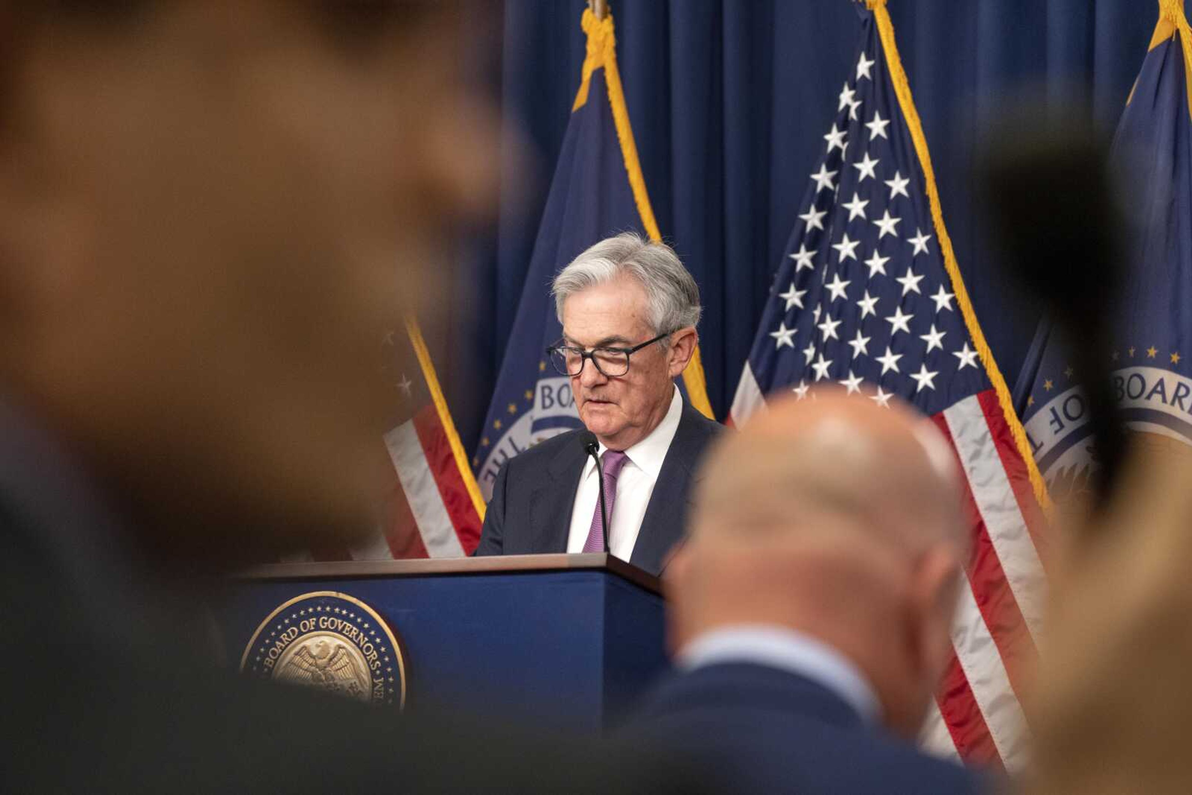 Federal Reserve Chair Jerome Powell answers questions during a news conference following a Federal Open Market Committee meeting Wednesday at the Federal Reserve Board Building in Washington.