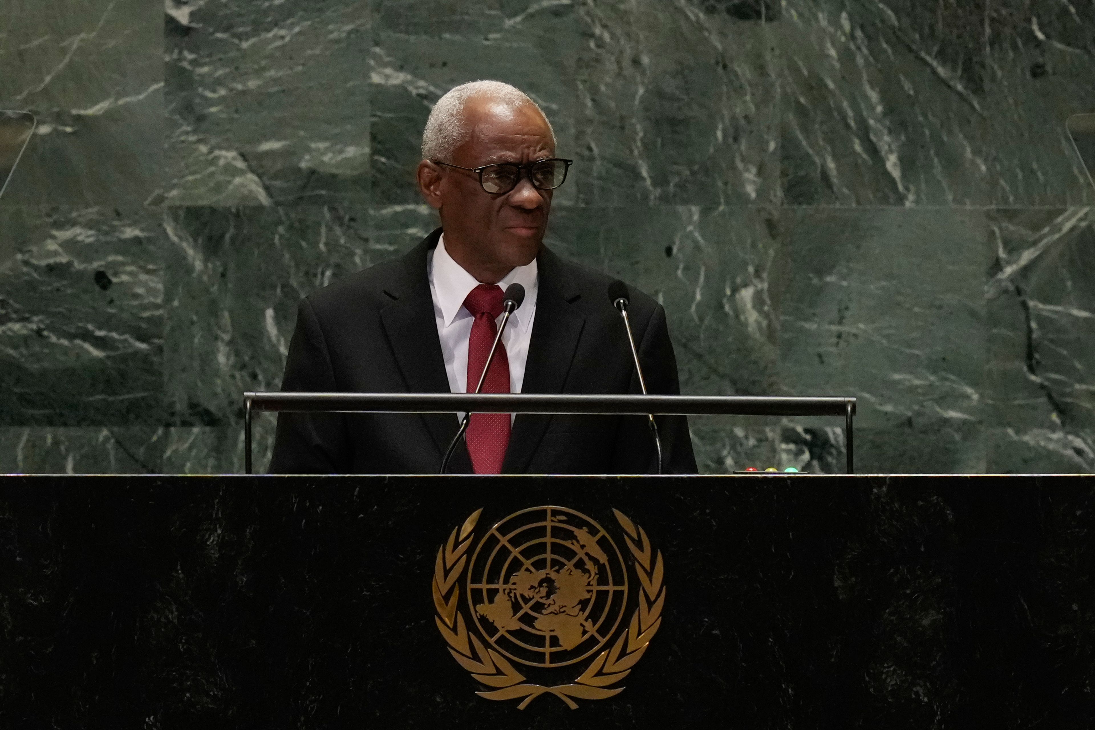 The president of Haiti's transitional presidential council, Edgard Leblanc Fils, addresses the 79th session of the United Nations General Assembly, Thursday, Sept. 26, 2024, at U.N. headquarters. (AP Photo/Frank Franklin II)