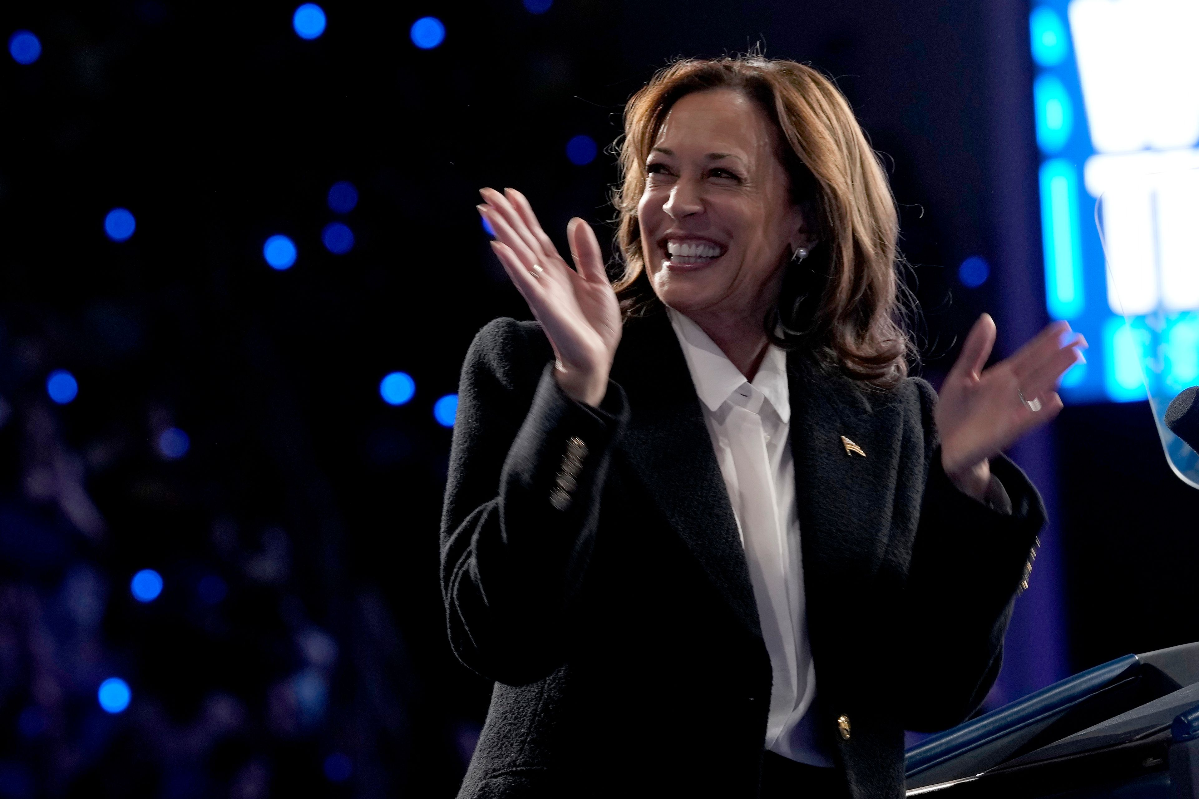 Democratic presidential nominee Vice President Kamala Harris speaks at a campaign rally at East Carolina University in Greenville, N.C., Sunday, Oct. 13, 2024. (AP Photo/Susan Walsh)