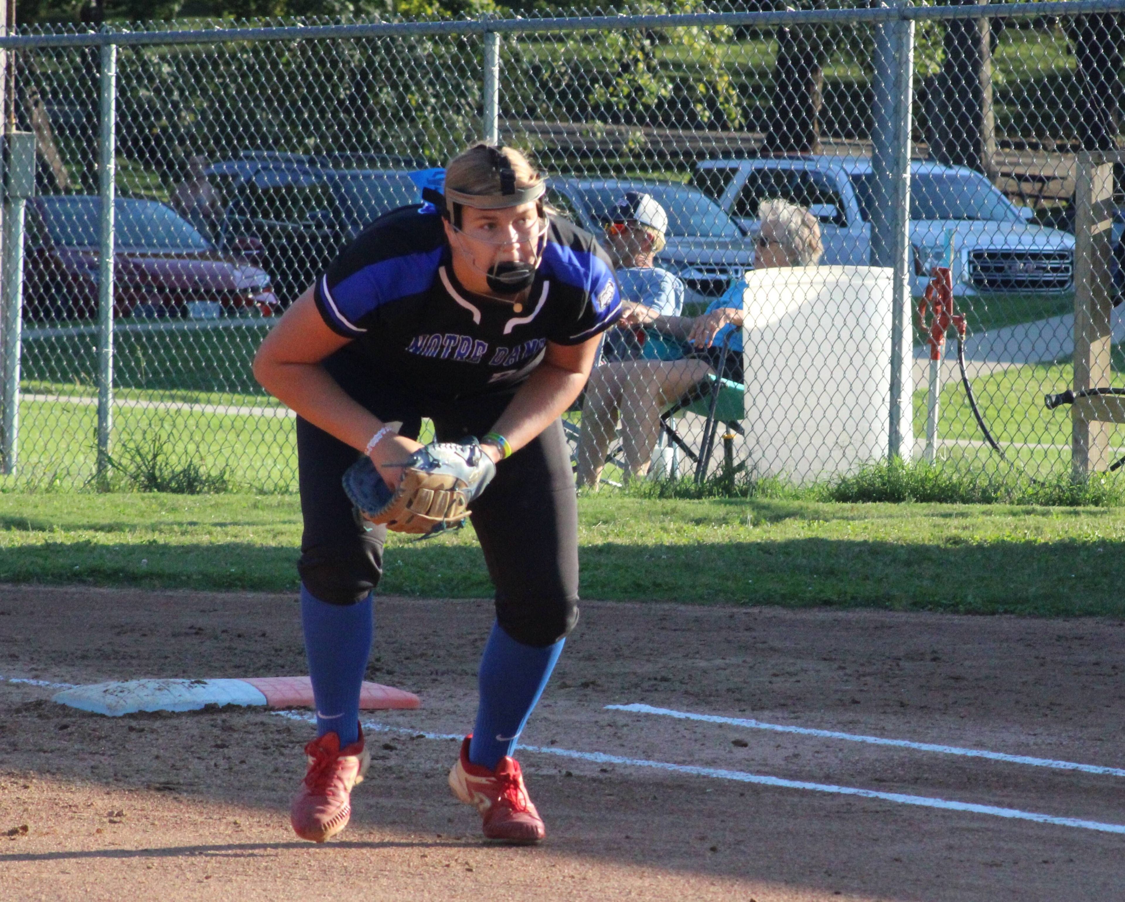 Notre Dame's Lauren Estes waits on a pitch during the Thursday, September 26 game between the Bulldogs and Jackson at the Jackson City Park in Jackson, Mo. 