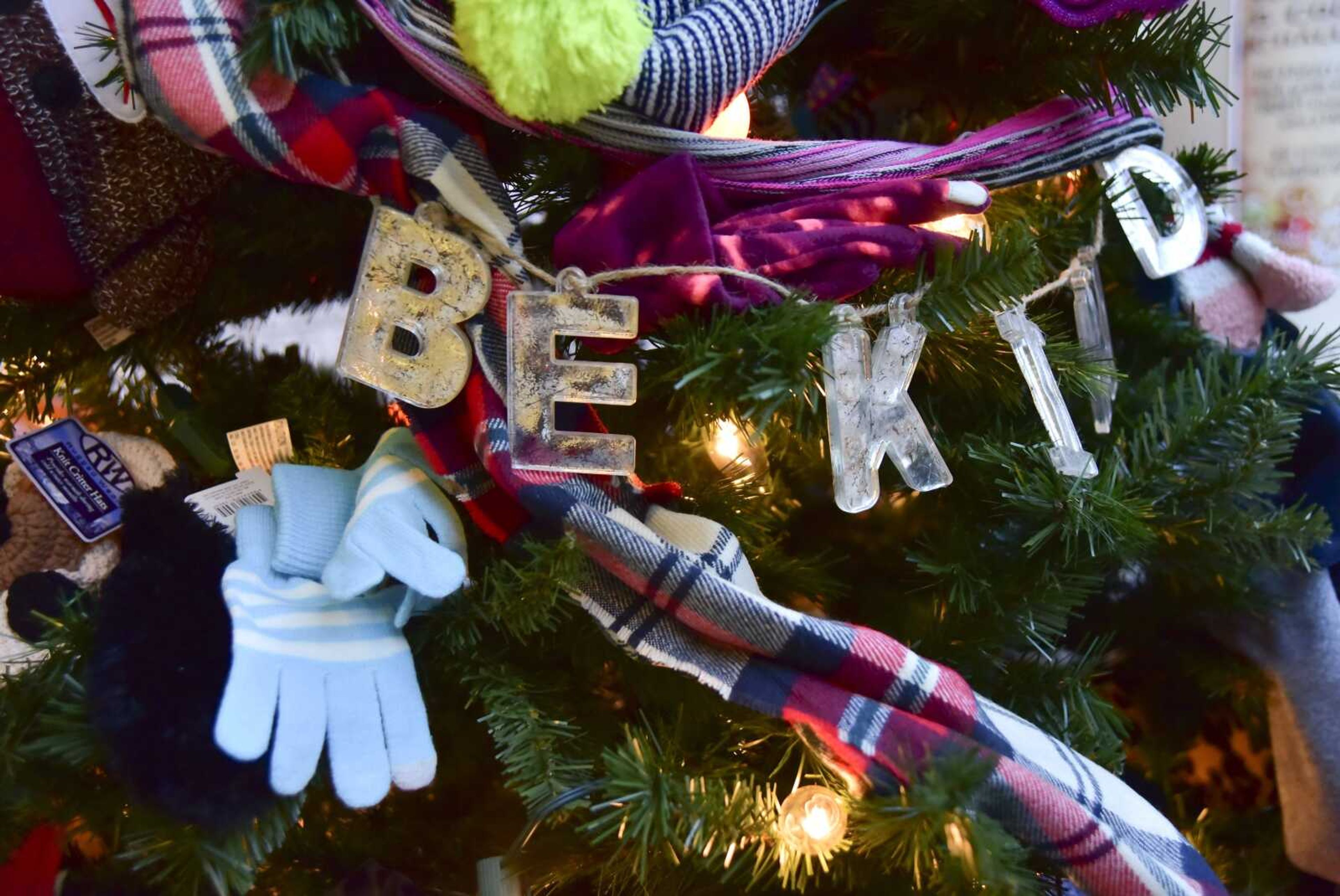 The words "Be Kind" is shown on the Giving Tree at Cape Girardeau Central High School part of the social media tag #CTkindness.