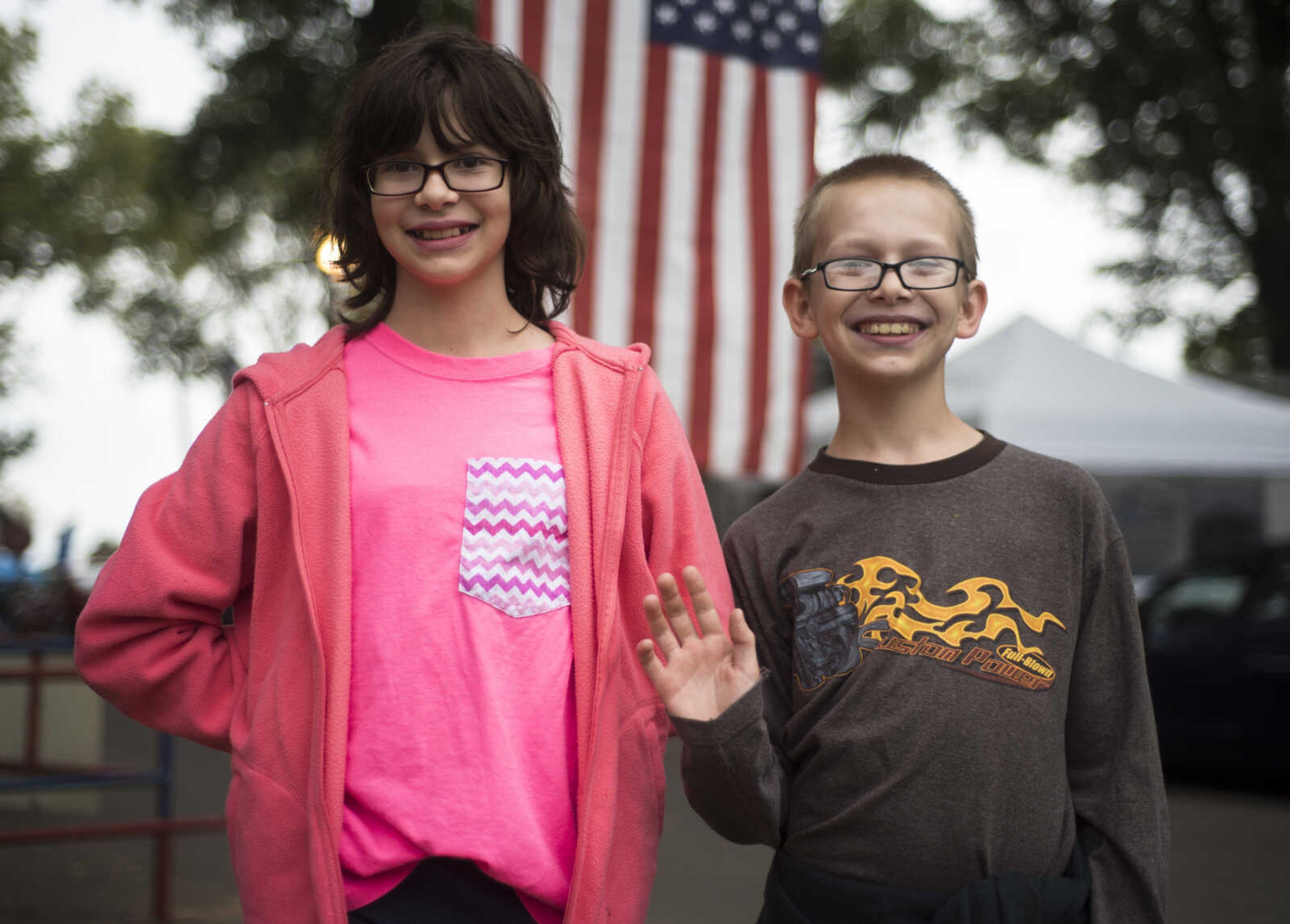 Shelby Whittley, 11, and her brother, Timothy, 10, pose for a photo at the SEMO District Fair on September 12, 2017, in Cape Girardeau.