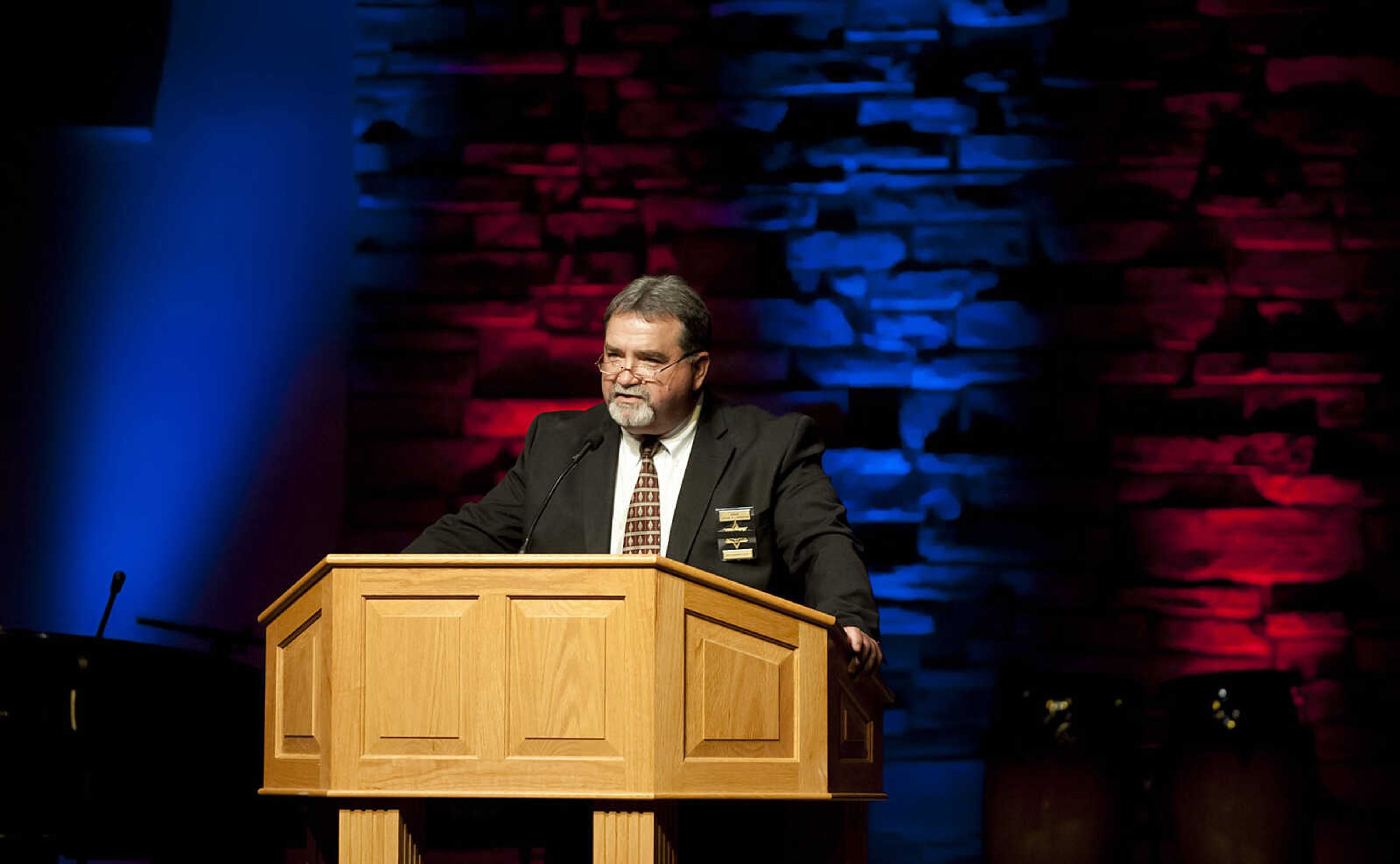 Cape Girardeau County Sheriff John Jordan speaks during the Senior and Lawmen Together Law Enforcement Memorial Friday, May 9, at the Cape Bible Chapel. The annual memorial honored the 48 Southeast Missouri law enforcement officers that have died in the line of duty since 1875.