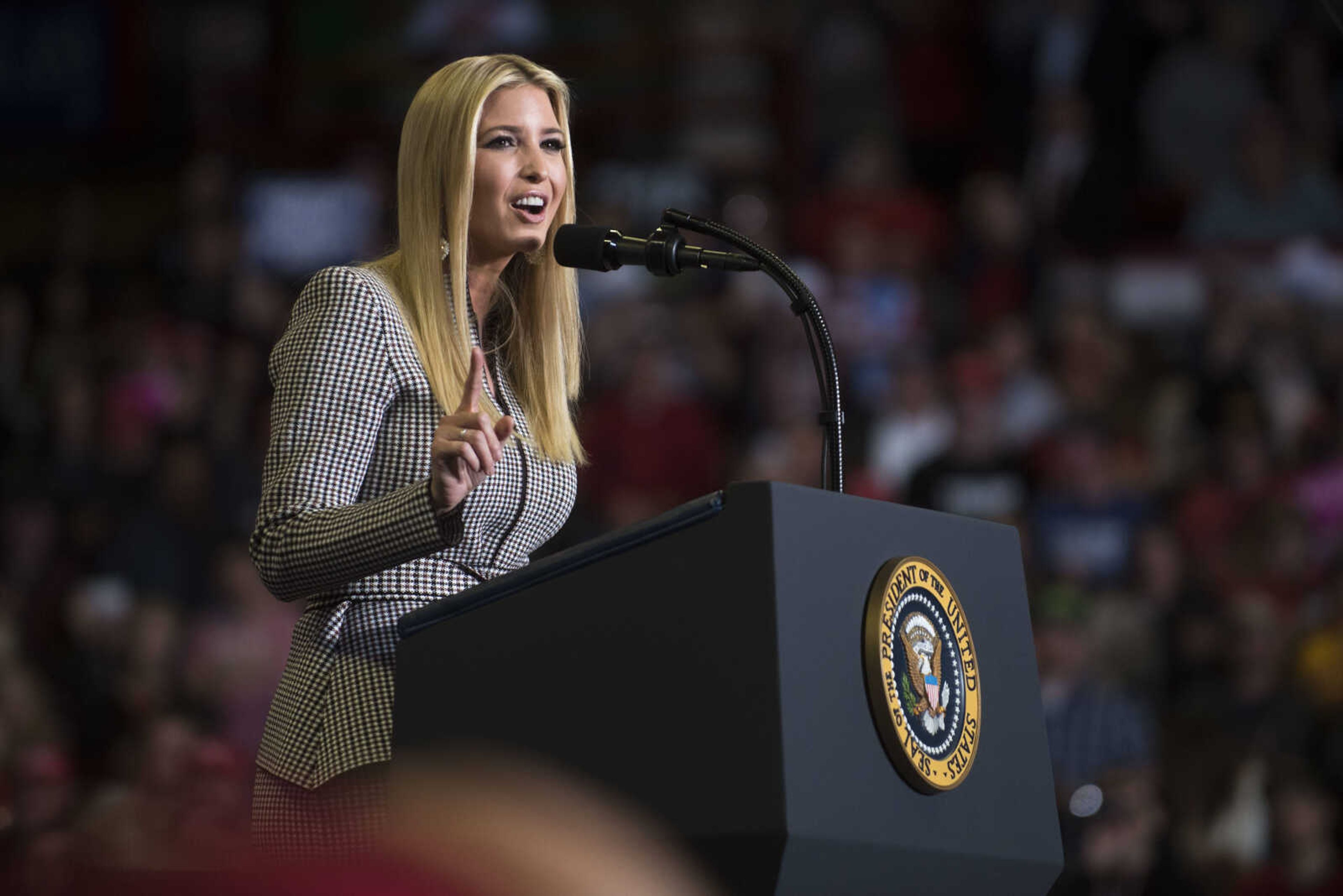 Ivanka Trump speaks during a Make America Great Again rally Monday, Nov. 5, 2018, at the Show Me Center.