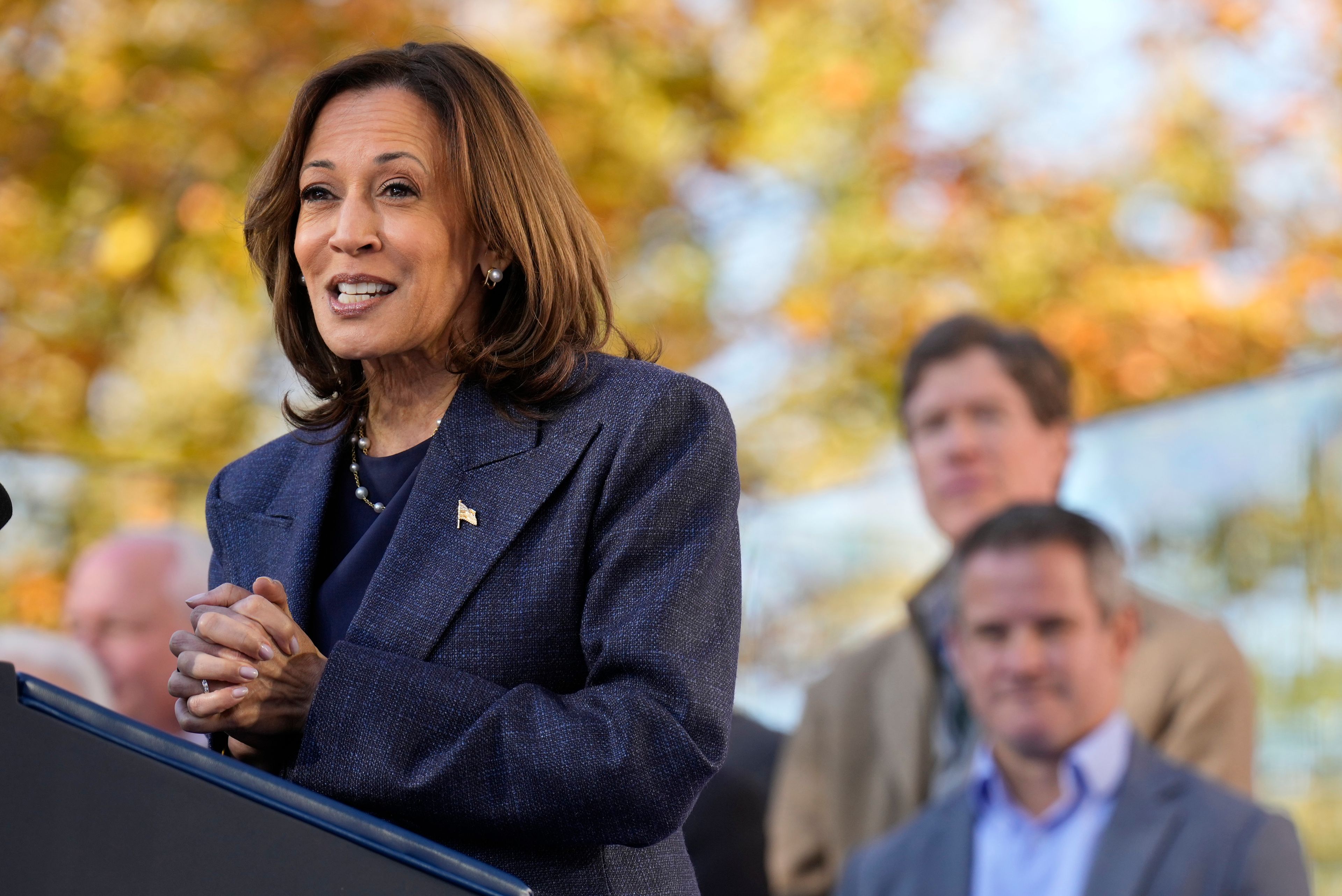 Democratic presidential nominee Vice President Kamala Harris speaks during a campaign event at Washington Crossing Historic Park, Wednesday, Oct. 16, 2024, in Washington Crossing, Pa. (AP Photo/Jacquelyn Martin)