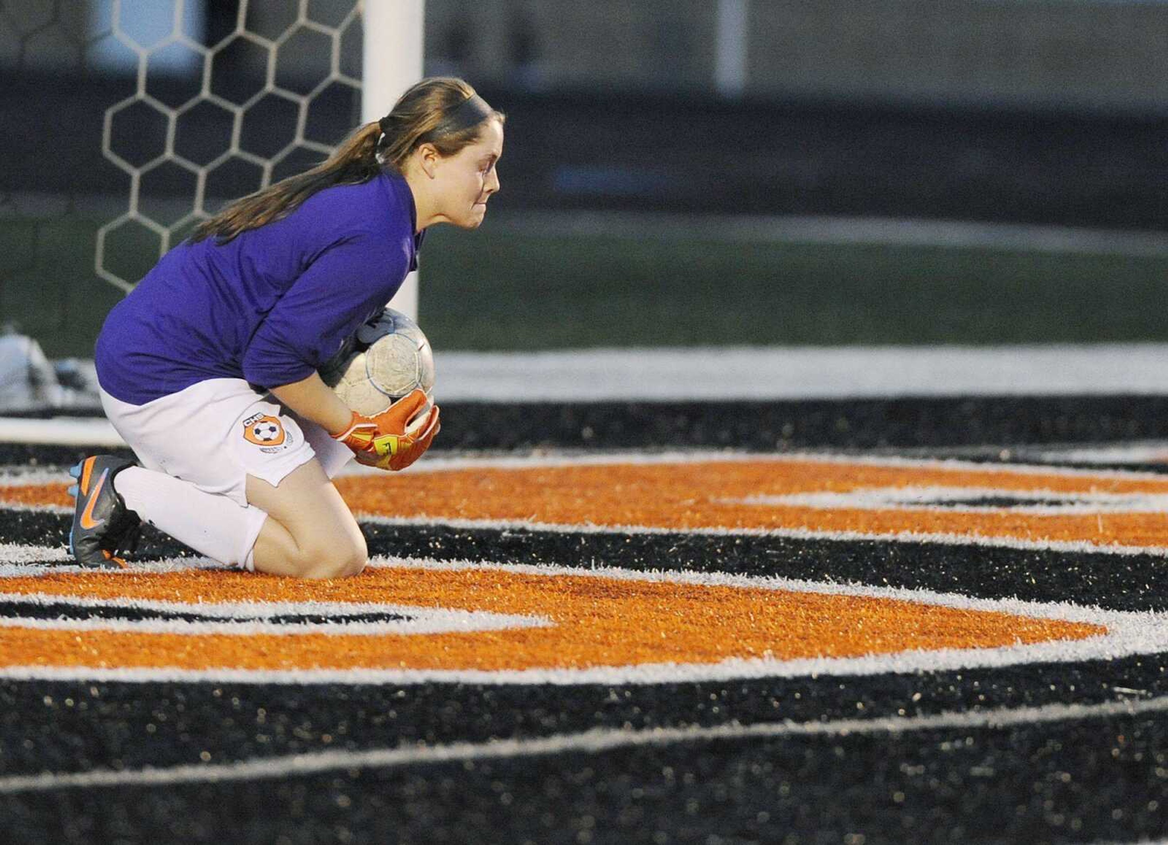 Central goalkeeper Brooke Anderson makes a save during the Tigers&#8217; loss to the Bulldogs.